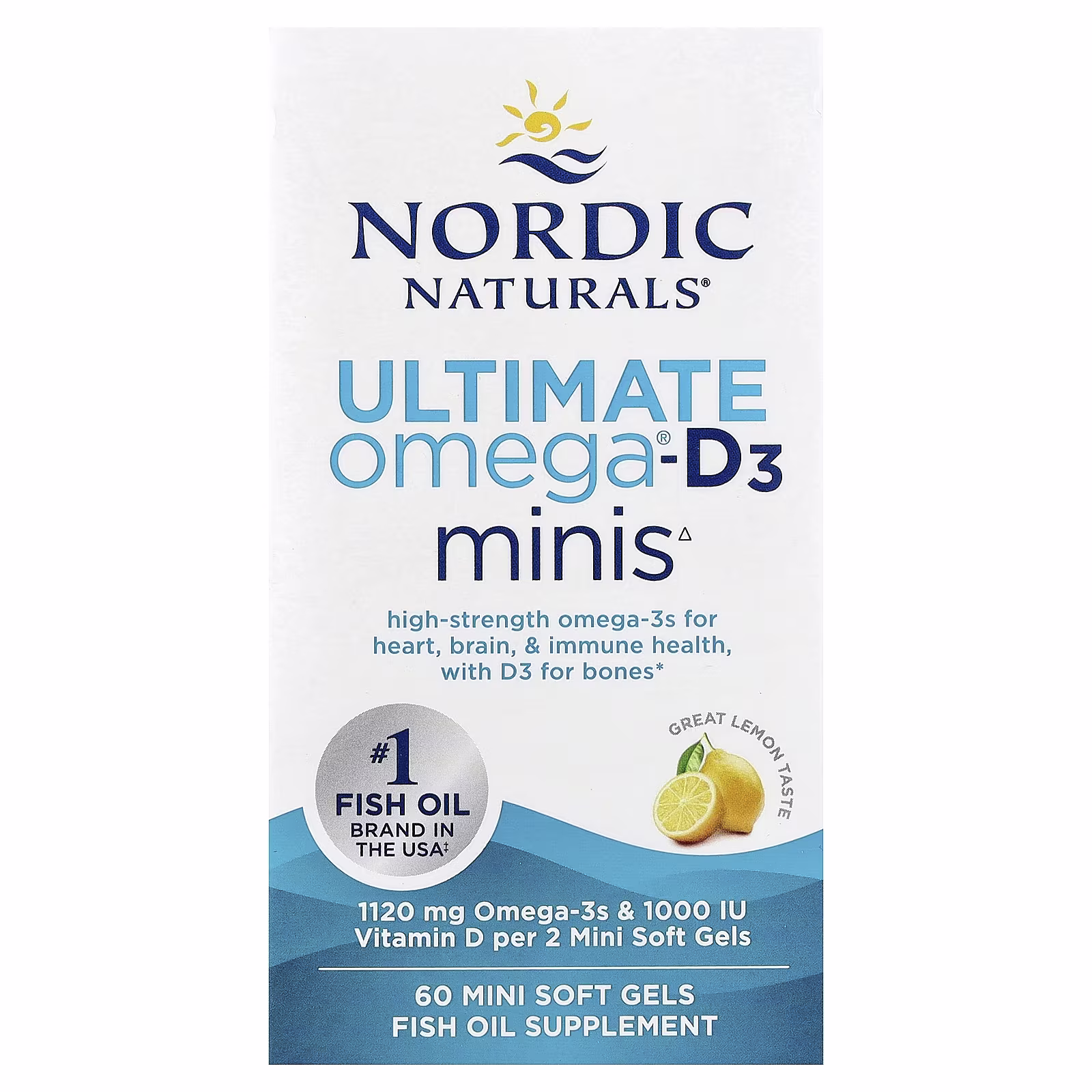 Ultimate Omega®-D3 Minis, Sabor a Limón, 60 Mini Cápsulas Blandas, Nordic Naturals
