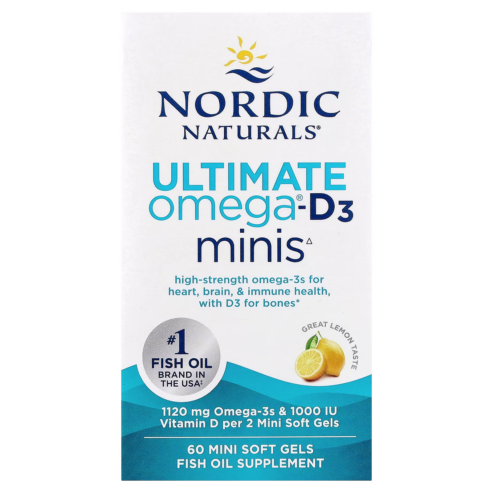 Ultimate Omega®-D3 Minis, Sabor a Limón, 60 Mini Cápsulas Blandas, Nordic Naturals