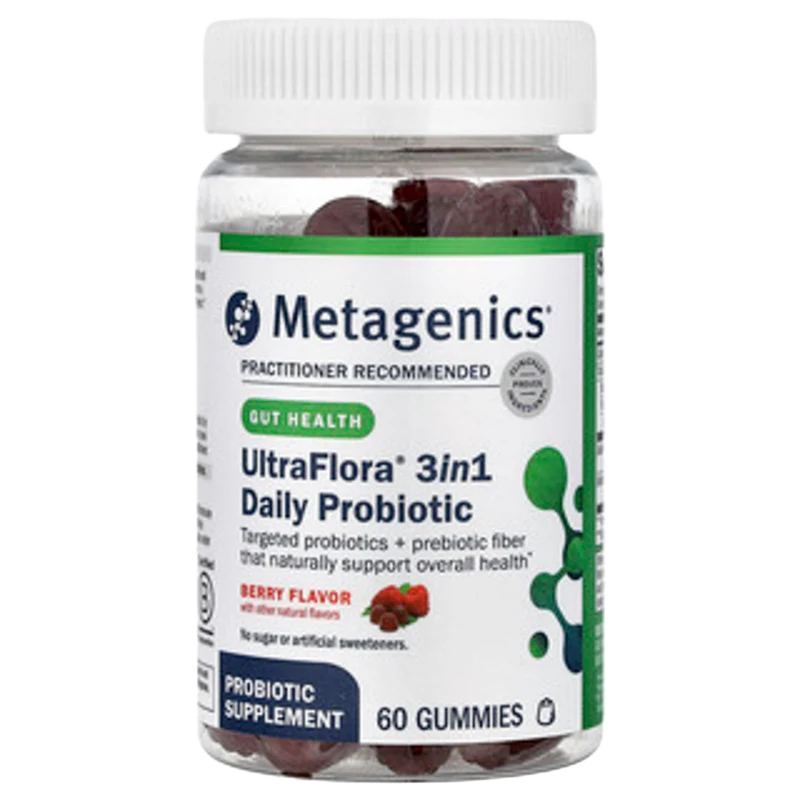 UltraFlora® 3in1 Daily Probiotic, Sabor a Frutos Rojos, 60 Gummies, Metagenics