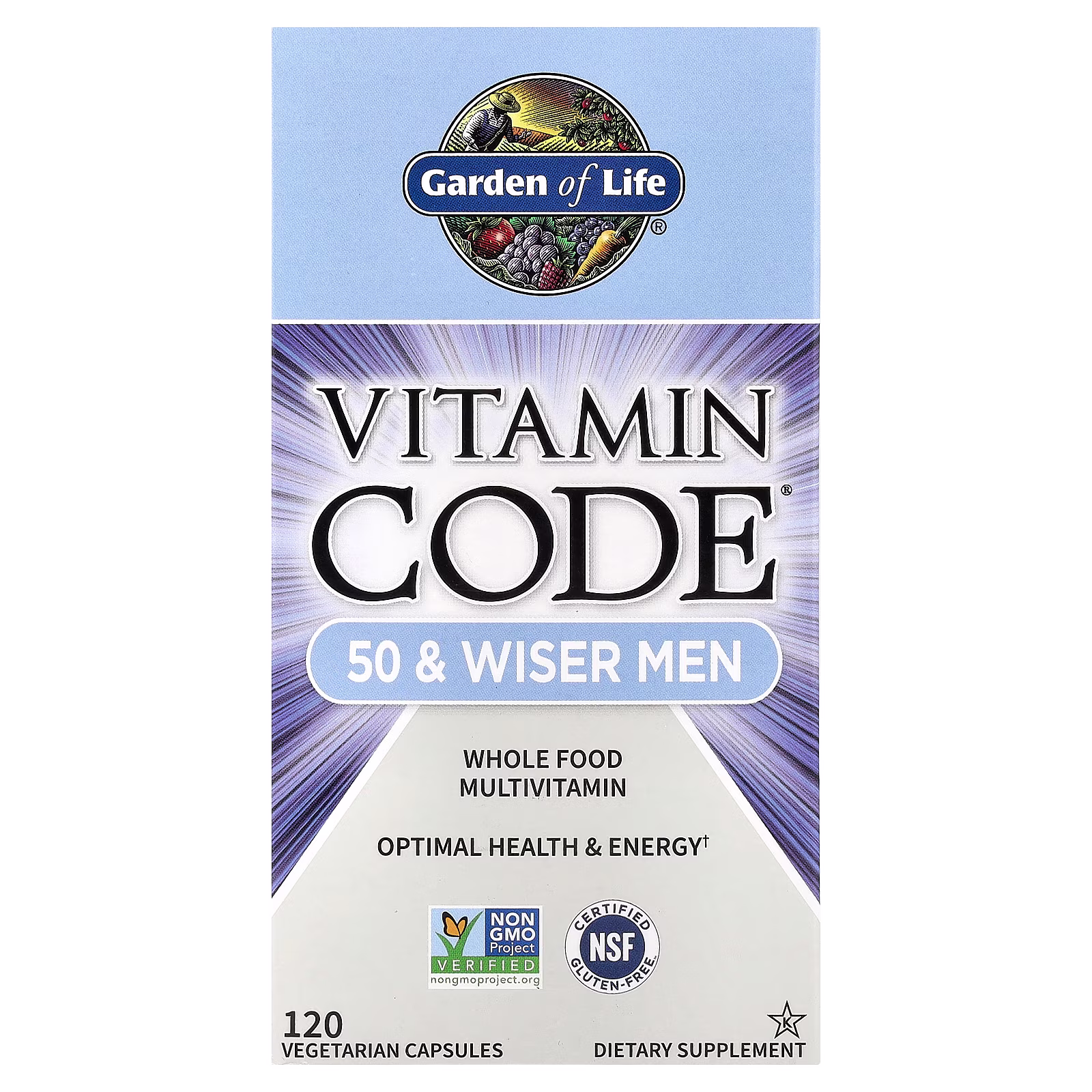 Vitamin Code®, Para hombres de 50 años y más sabios, Suplemento multivitamínico a base de alimentos integrales, 120 cápsulas vegetales, Garden of Life