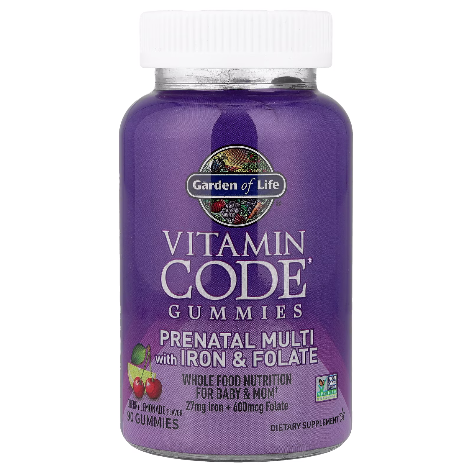 Vitamin Code® Gummies, Gomitas multivitamínicas prenatales con hierro y folato, Limonada de cereza, 90 gomitas, Garden of Life