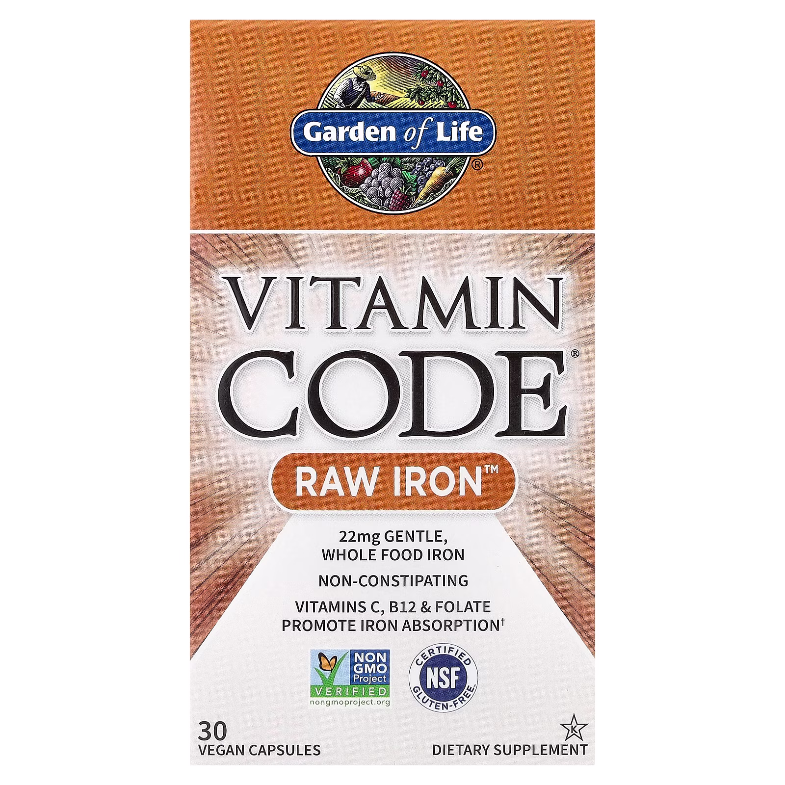 Vitamin Code®, RAW Iron, 30 cápsulas veganas, Garden of Life