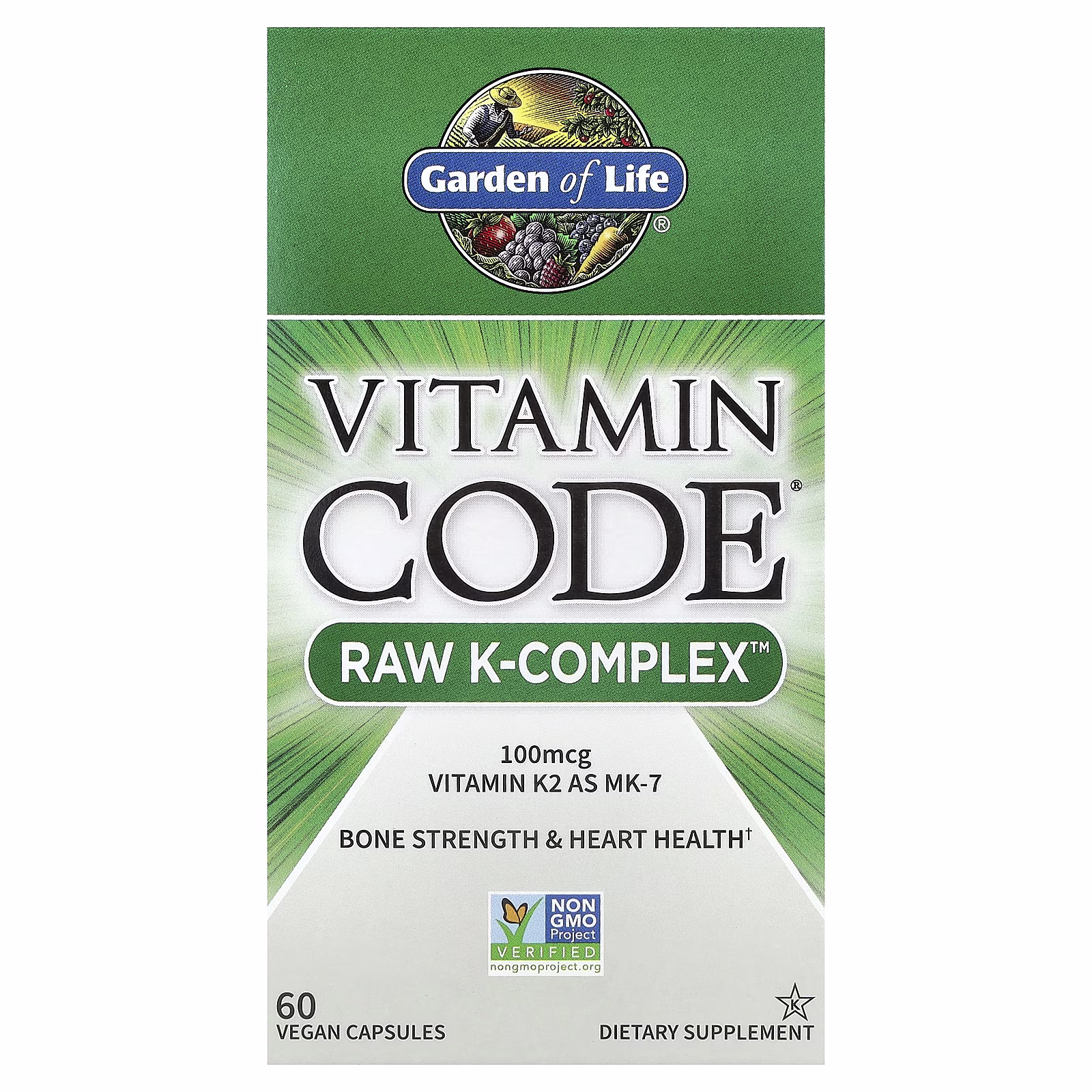 Vitamin Code®, Complejo de vitamina K RAW, 60 cápsulas veganas, Garden of Life