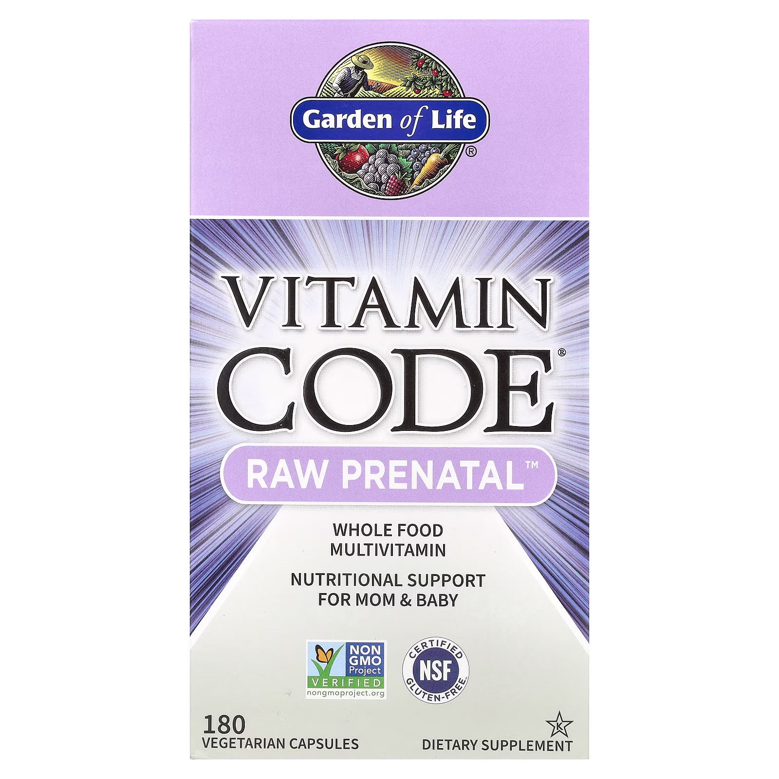 Vitamin Code®, RAW Prenatal™, Suplemento de refuerzo nutricional para mamás y bebés, 180 cápsulas vegetales, Garden of Life