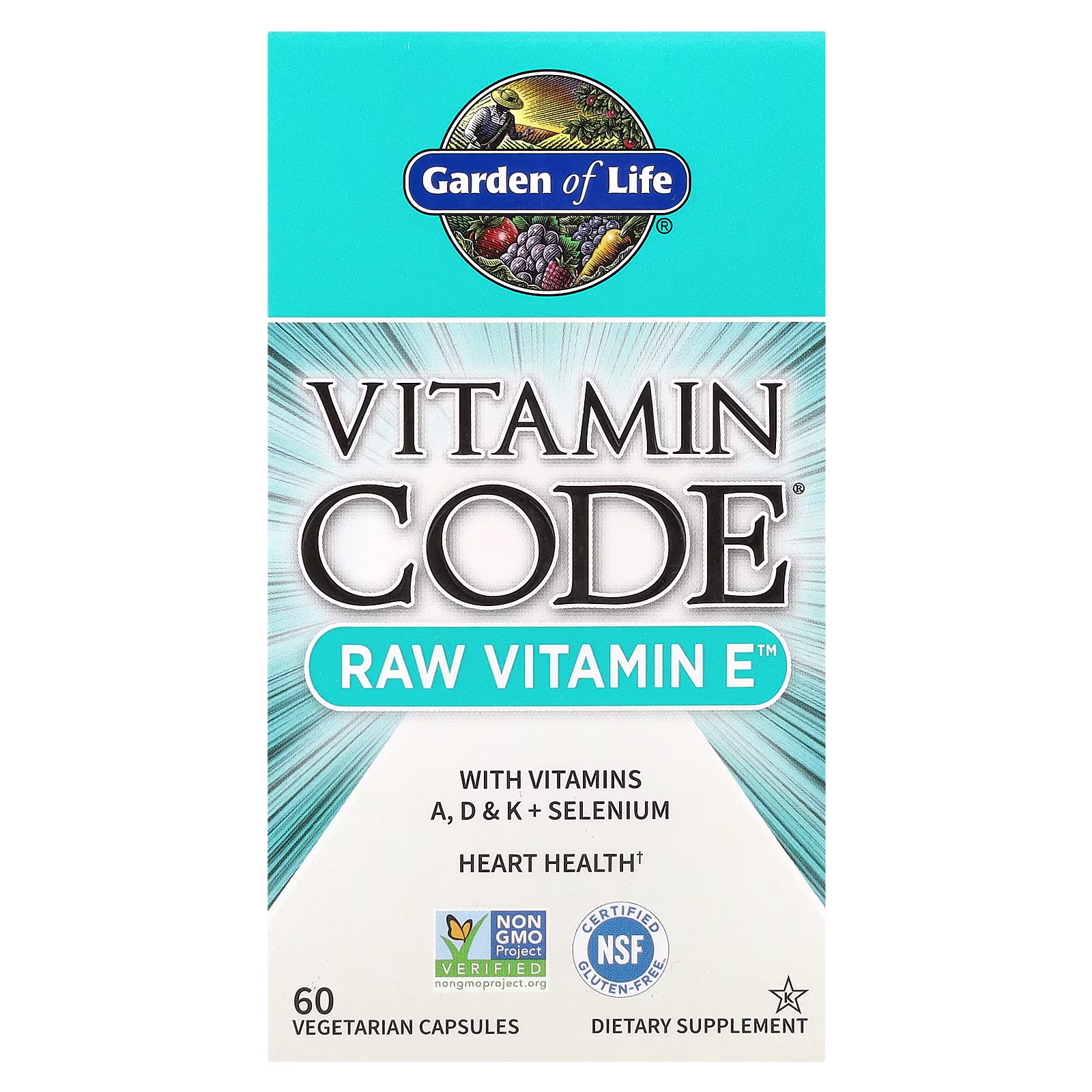 Vitamin Code®, Vitamina E cruda, 60 cápsulas vegetales, Garden of Life