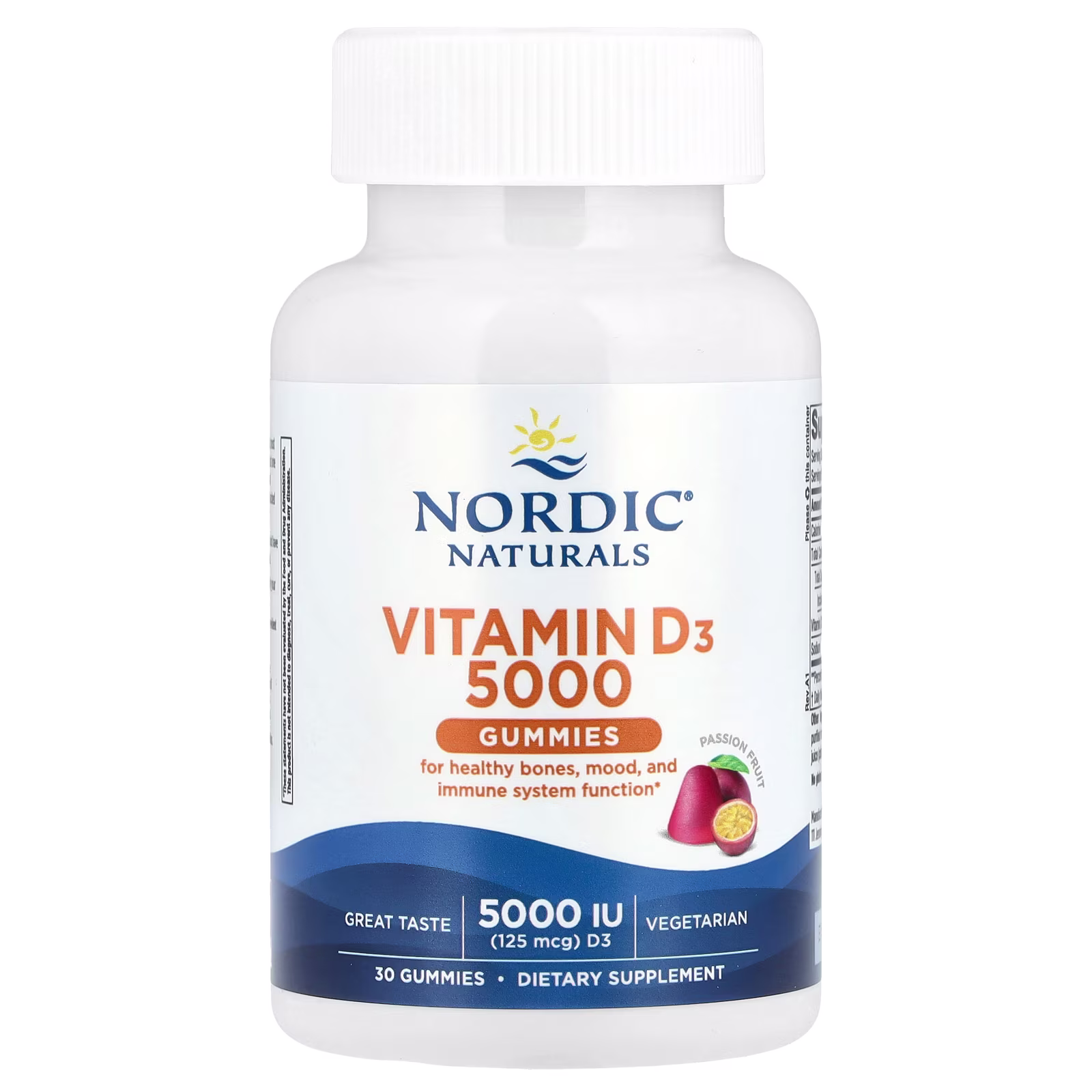 Vitamina D3 5000 Gomitas, Sabor a Maracuyá, 30 Gomitas, Nordic Naturals