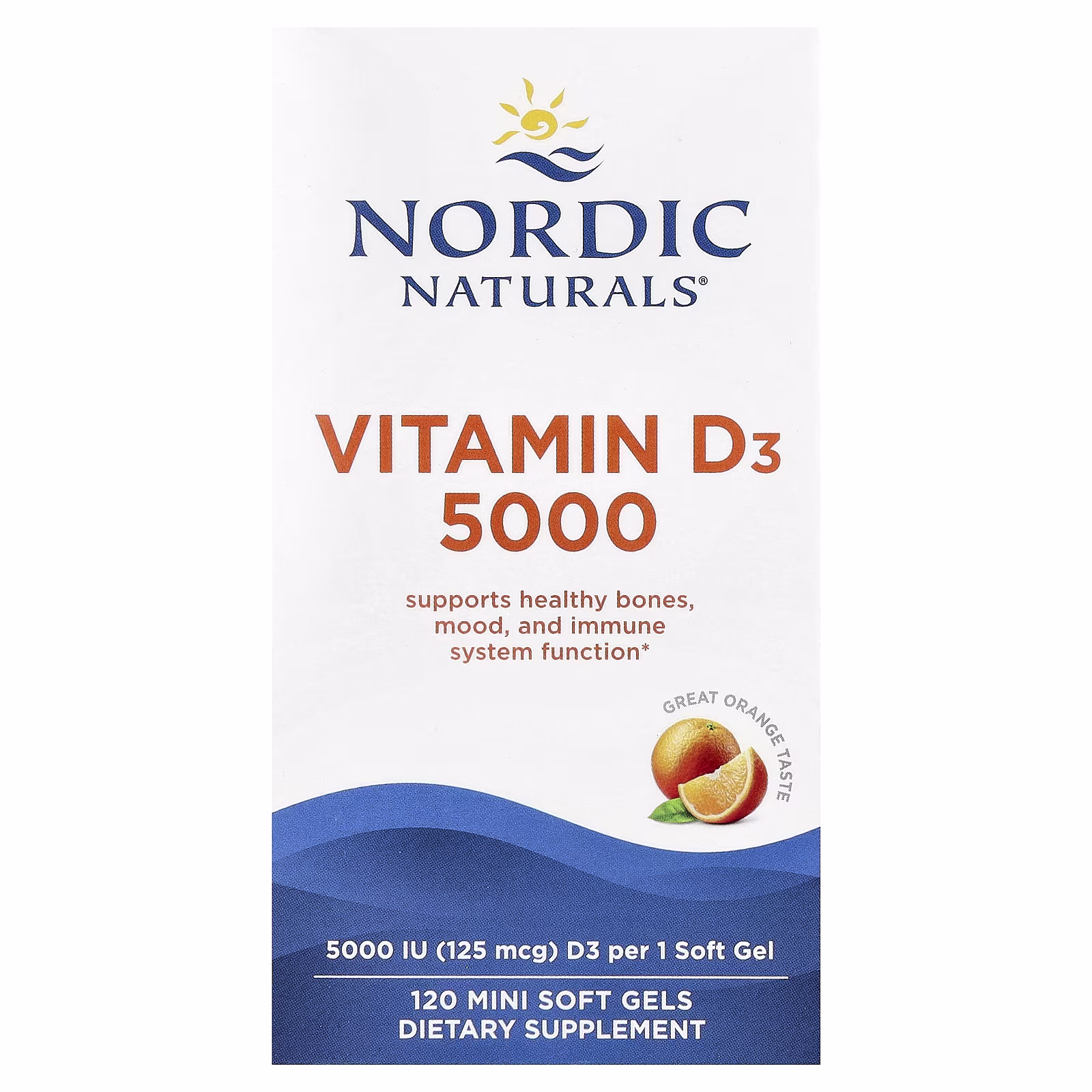 Vitamina D3 5000, Sabor a Naranja, 125 mcg (5,000 IU), 120 Mini Cápsulas Blandas, Nordic Naturals
