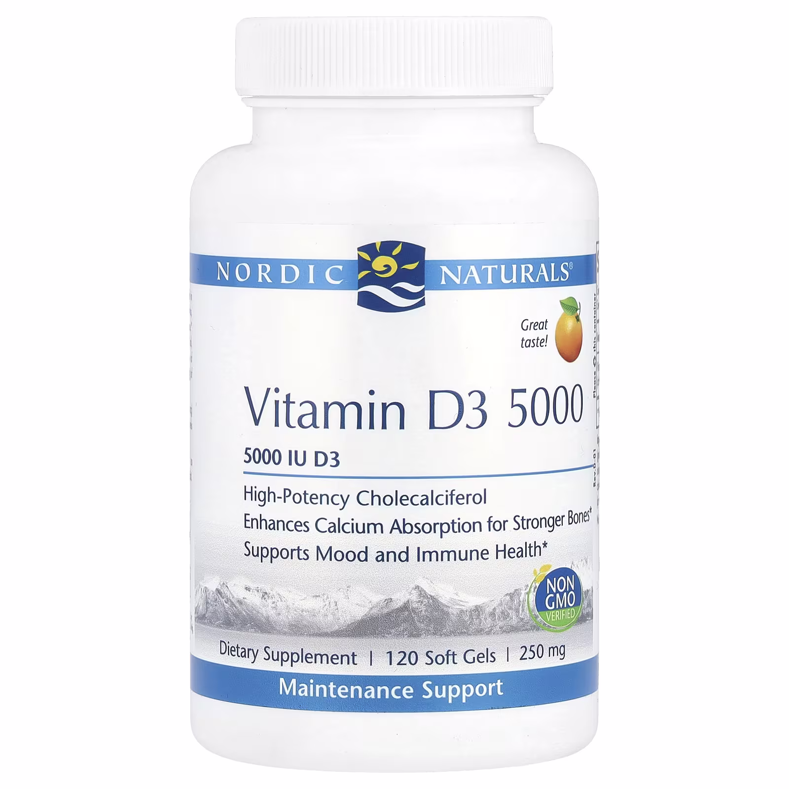 Vitamina D3 5000, Sabor a Naranja, 5,000 IU, 120 Cápsulas Blandas, Nordic Naturals