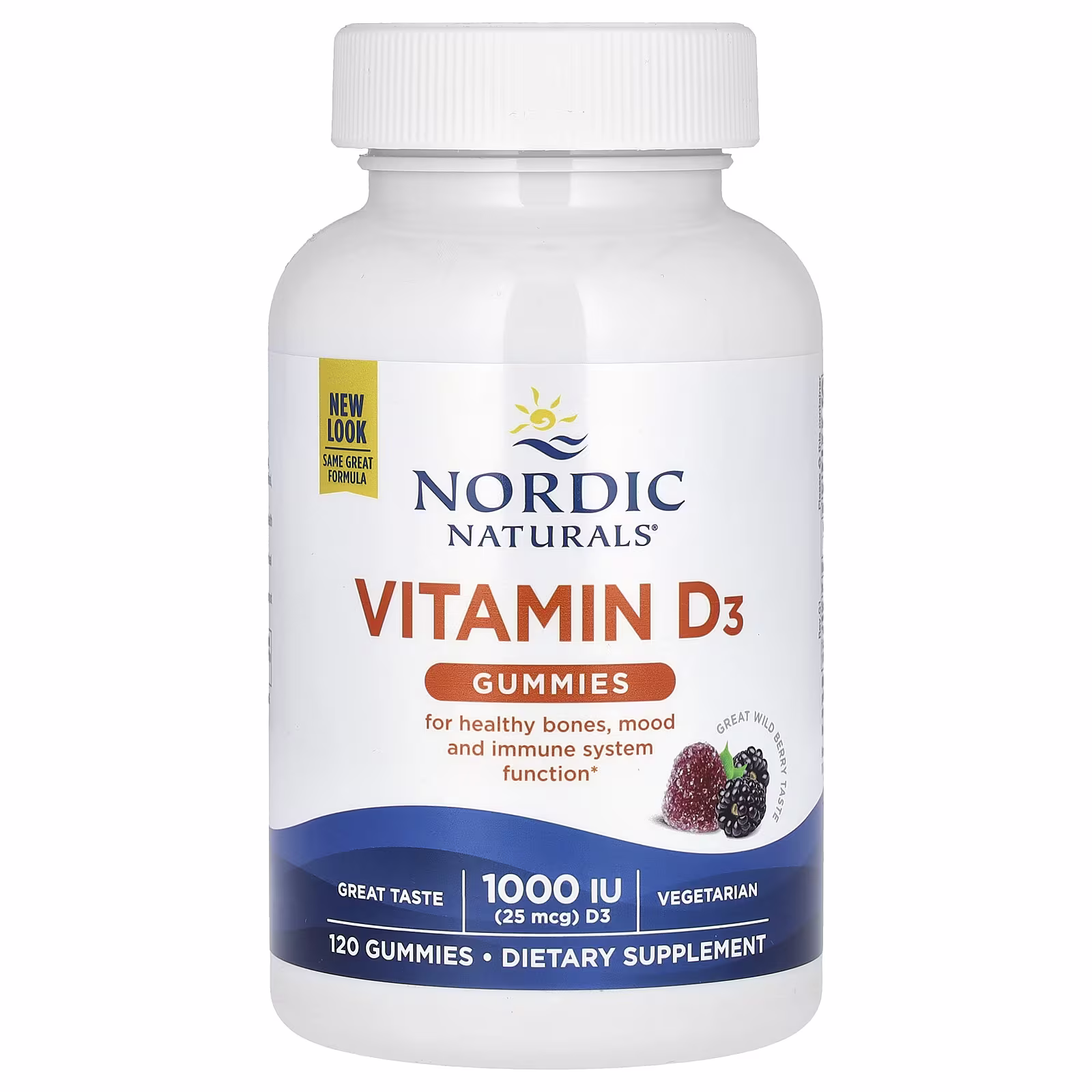 Vitamina D3 Gomitas, Great Sabor a Frutos Silvestres, 25 mcg (1,000 IU), 120 Gomitas, Nordic Naturals