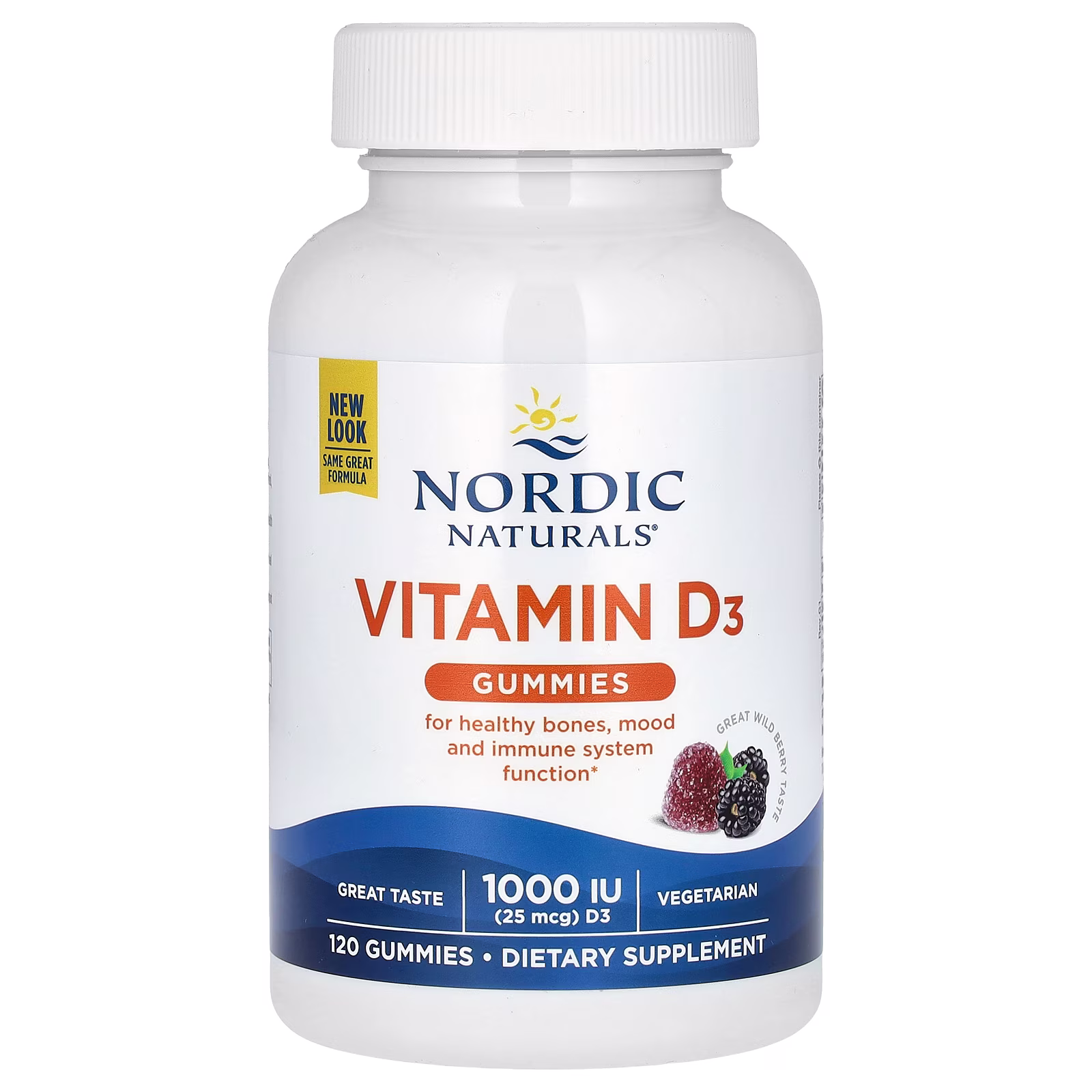 Vitamina D3 Gomitas, Great Sabor a Frutos Silvestres, 25 mcg (1,000 IU), 120 Gomitas, Nordic Naturals