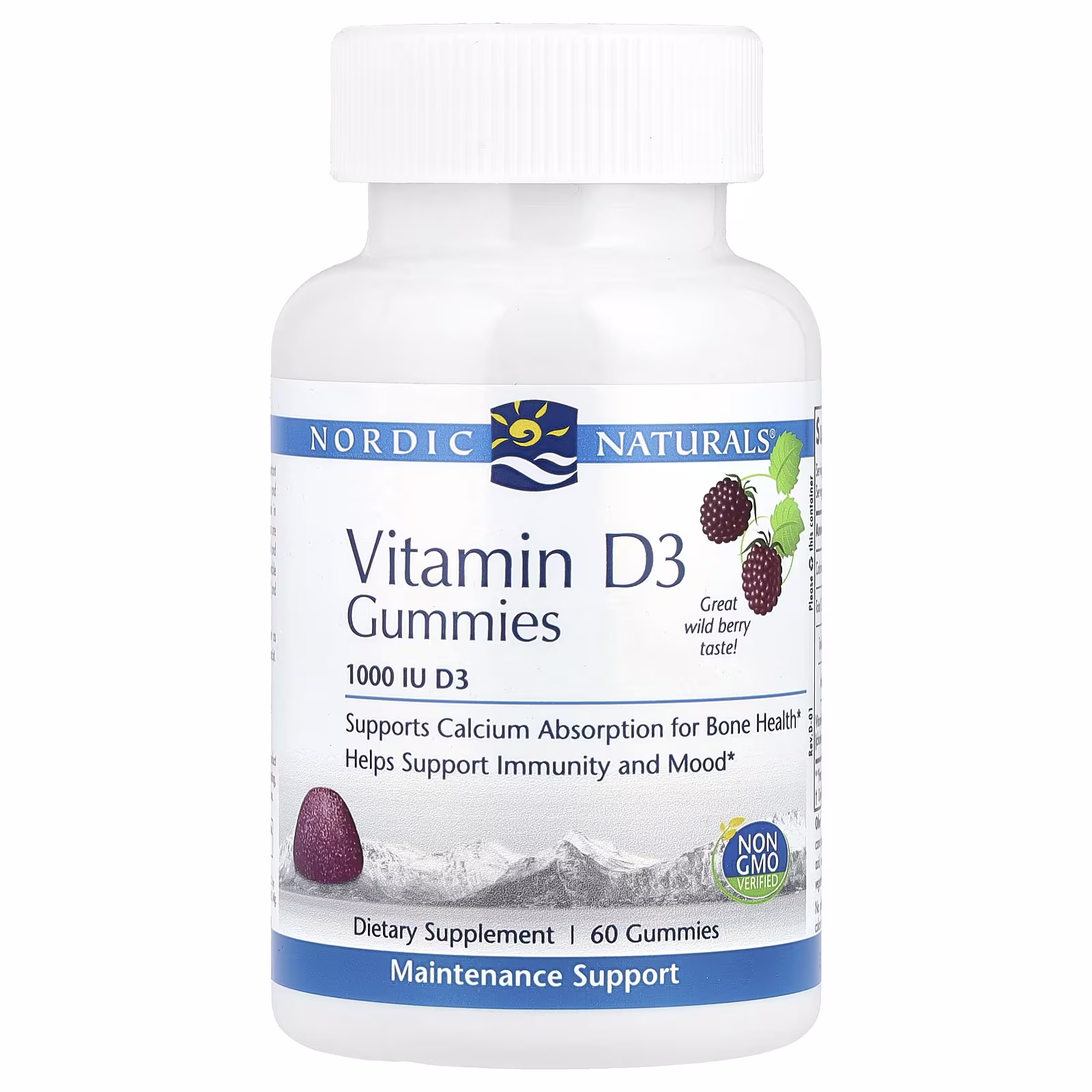 Vitamina D3 Gomitas, Sabor a Frutos Silvestres, 1,000 IU, 60 Gomitas, Nordic Naturals