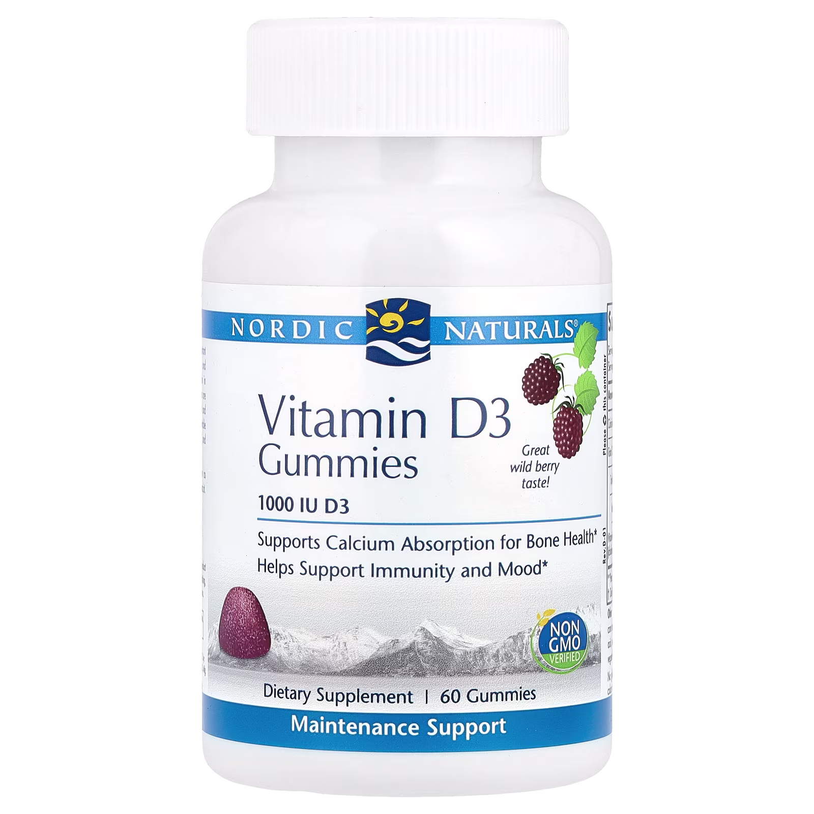 Vitamina D3 Gomitas, Sabor a Frutos Silvestres, 1,000 IU, 60 Gomitas, Nordic Naturals