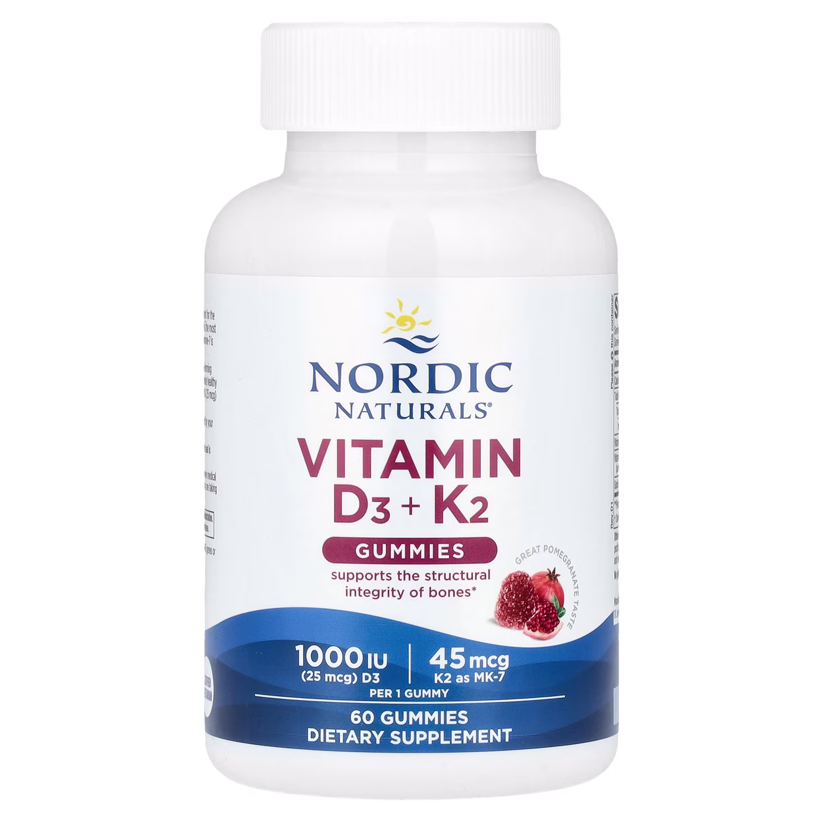 Vitamina D3 + K2 Gomitas, Sabor a Granada, 60 Gomitas, Nordic Naturals