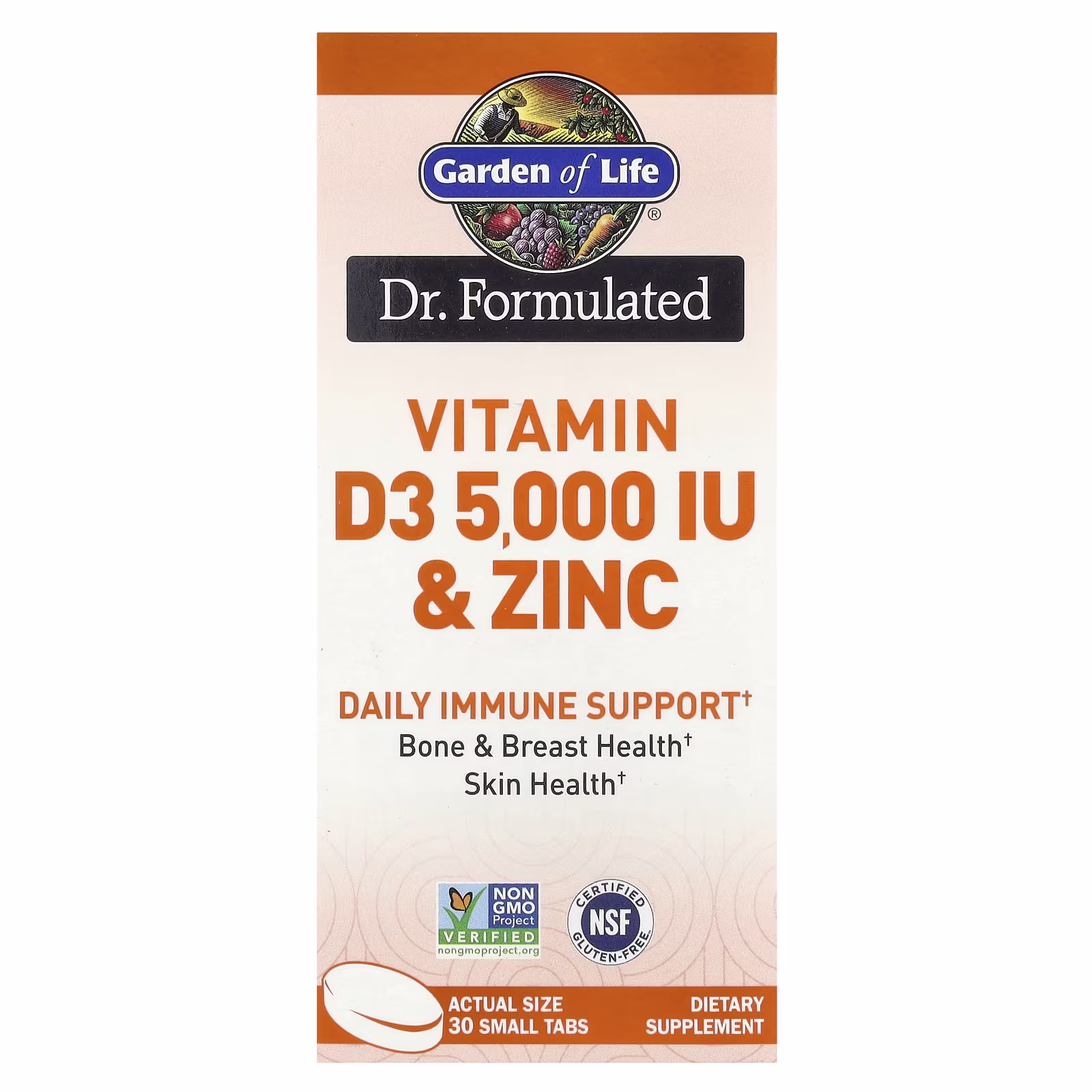 Vitamin D3 & Zinc, 30 tabletas pequeños, Garden of Life