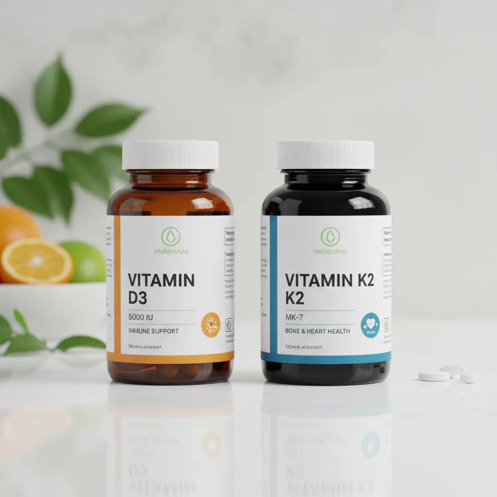 Diagrama simplificado de la sinergia D3-K2 mostrando el rol de osteocalcina en huesos y MGP en arterias