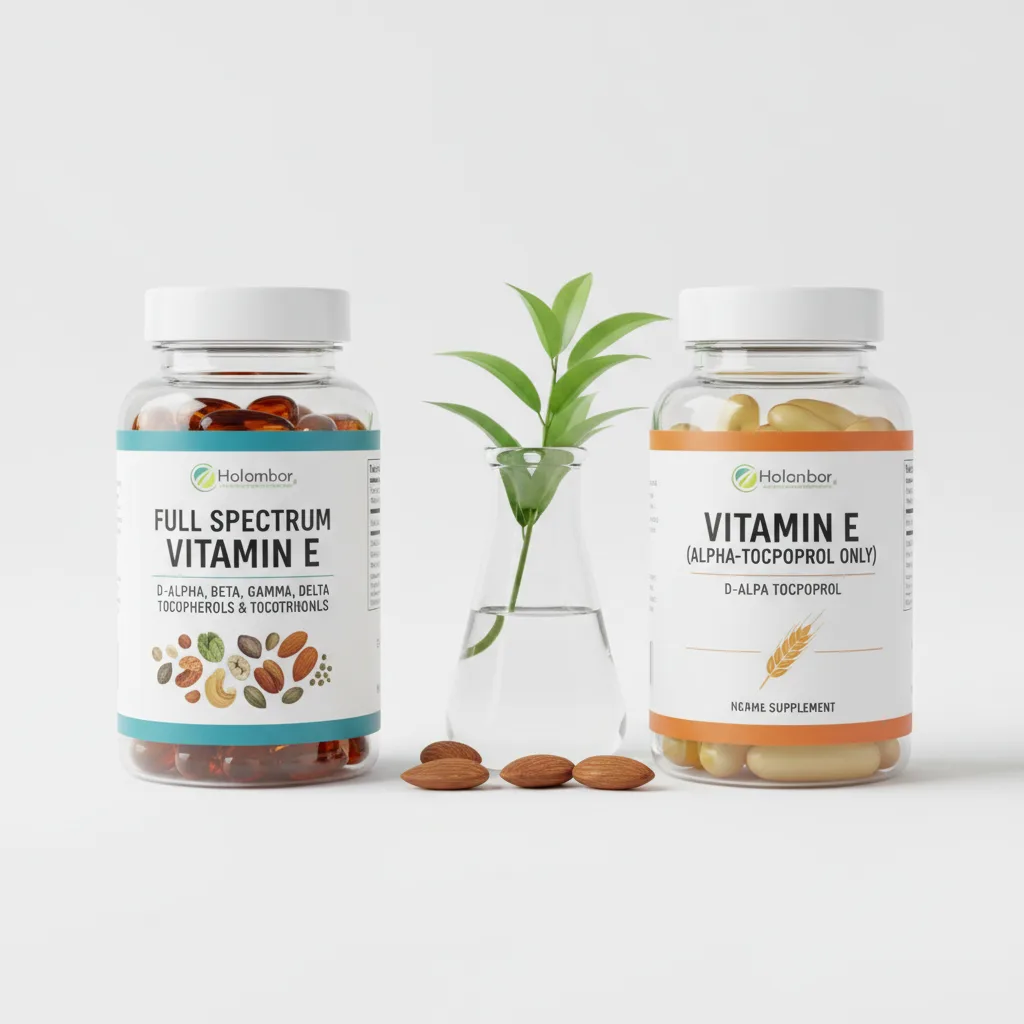 Infografía de las 8 formas de vitamina E con estructuras moleculares simplificadas