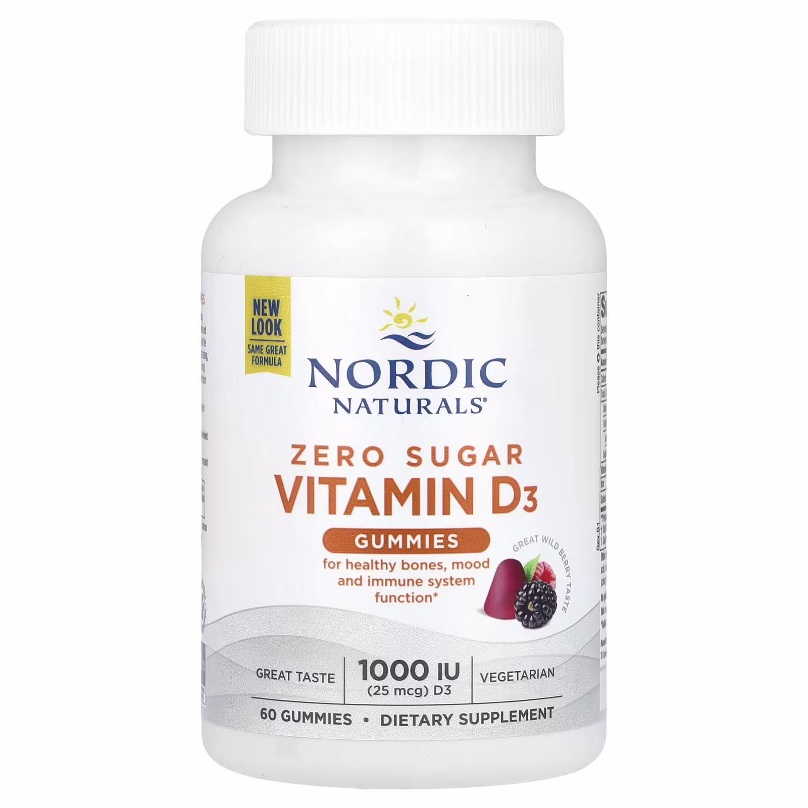 Sin Azúcar Vitamina D3 Gomitas, Great Sabor a Frutos Silvestres, 25 mcg (1,000 IU), 60 Gomitas, Nordic Naturals