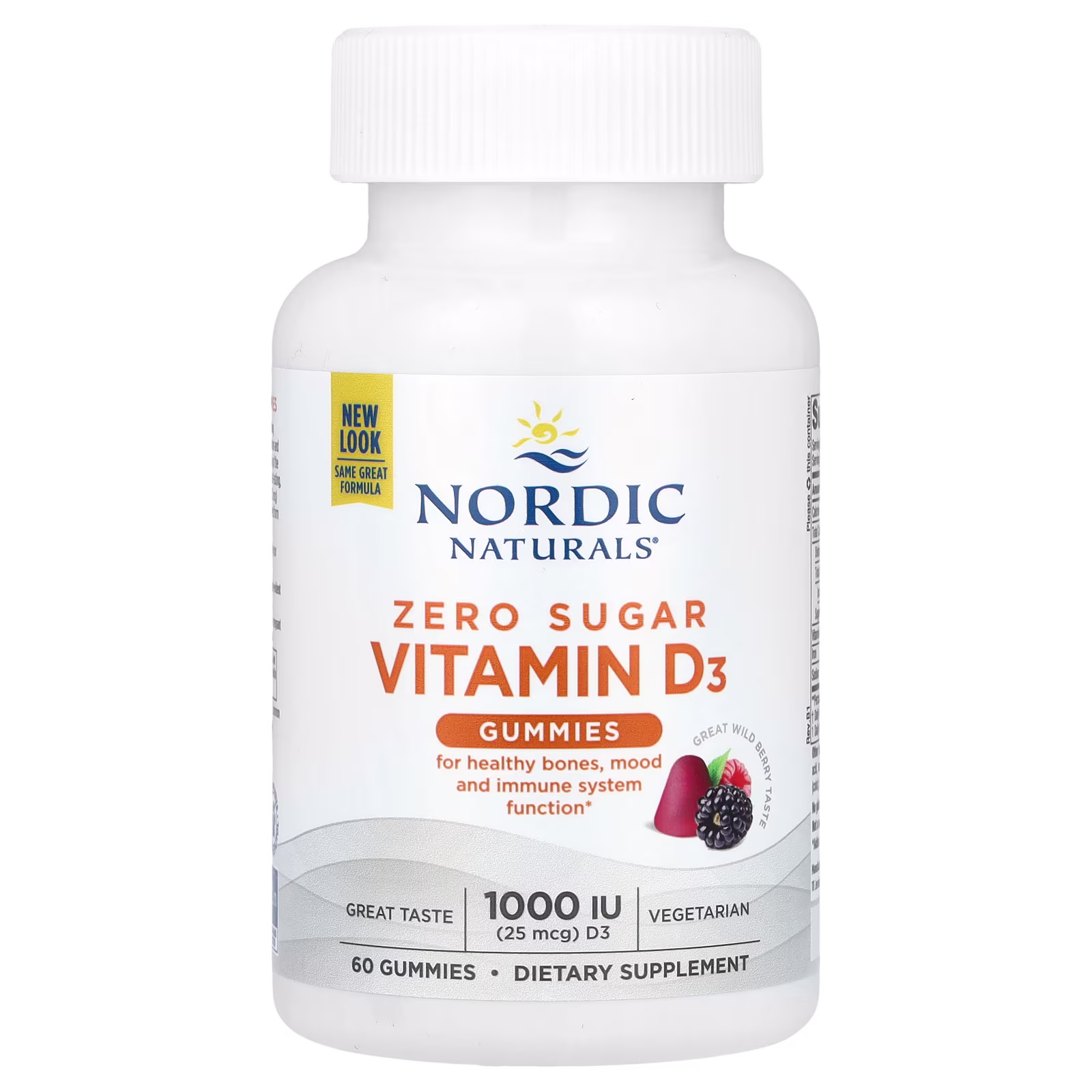 Sin Azúcar Vitamina D3 Gomitas, Great Sabor a Frutos Silvestres, 25 mcg (1,000 IU), 60 Gomitas, Nordic Naturals