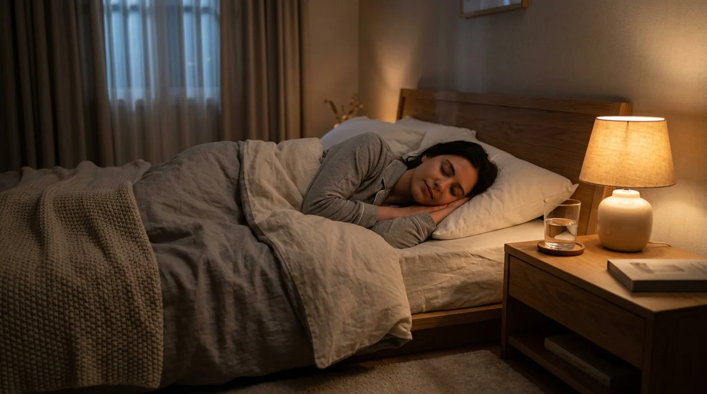 Mujer durmiendo tranquila en una habitación con luz tenue