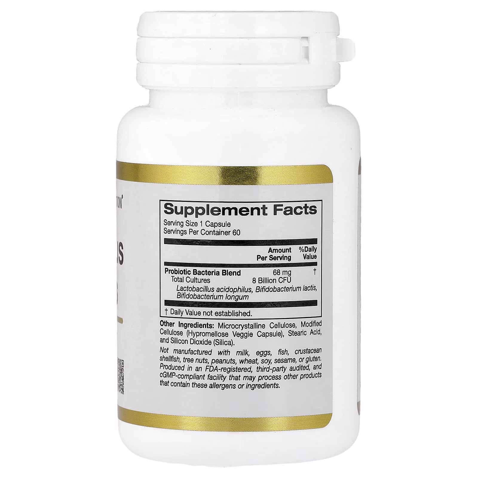 Acidófilo y bifidobacterias, Mezcla de probióticos con Lactobacillus acidophilus, Bifidobacterium lactis y Bifidobacterium longum, 60 cápsulas vegetales, California Gold Nutrition