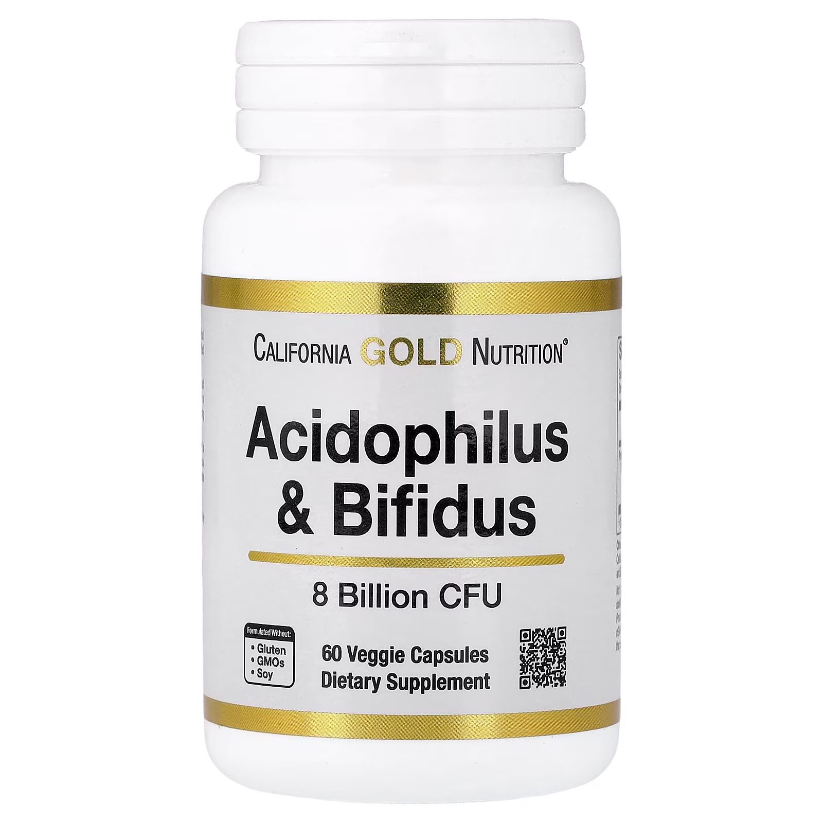 Acidófilo y bifidobacterias, Mezcla de probióticos con Lactobacillus acidophilus, Bifidobacterium lactis y Bifidobacterium longum, 60 cápsulas vegetales, California Gold Nutrition
