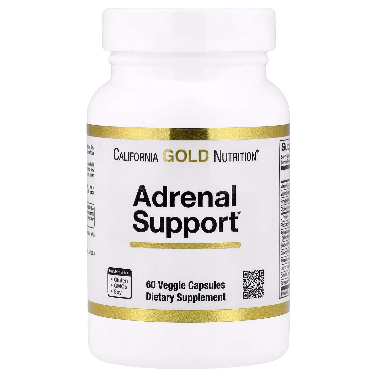 Refuerzo suprarrenal con L-tirosina, extracto de rodiola, extracto de ashwagandha y extracto de ginseng siberiano, 60 cápsulas vegetales, California Gold Nutrition