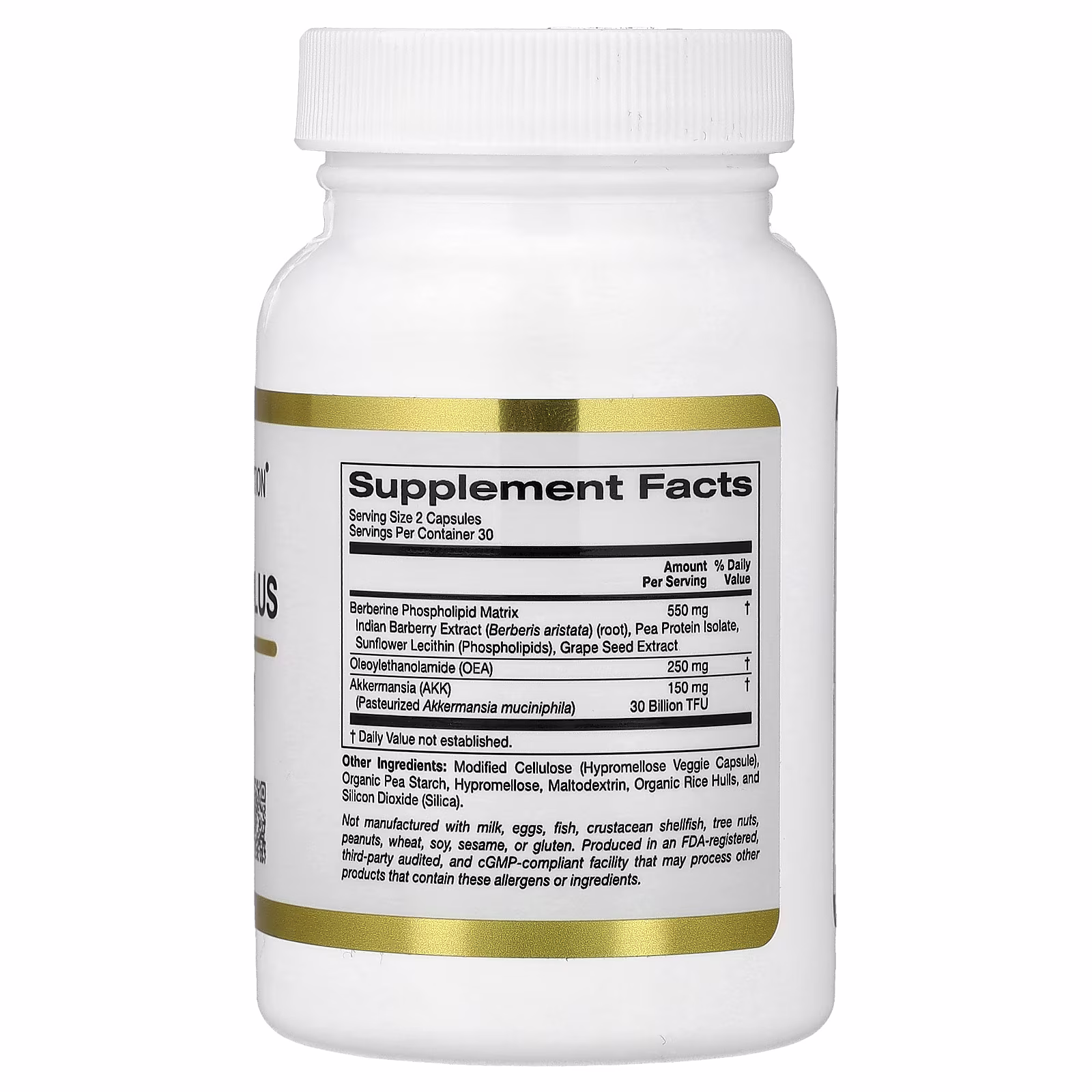 Akkermansia 30B plus con matriz de fosfolípidos de berberina y OEA, 60 cápsulas vegetales, California Gold Nutrition