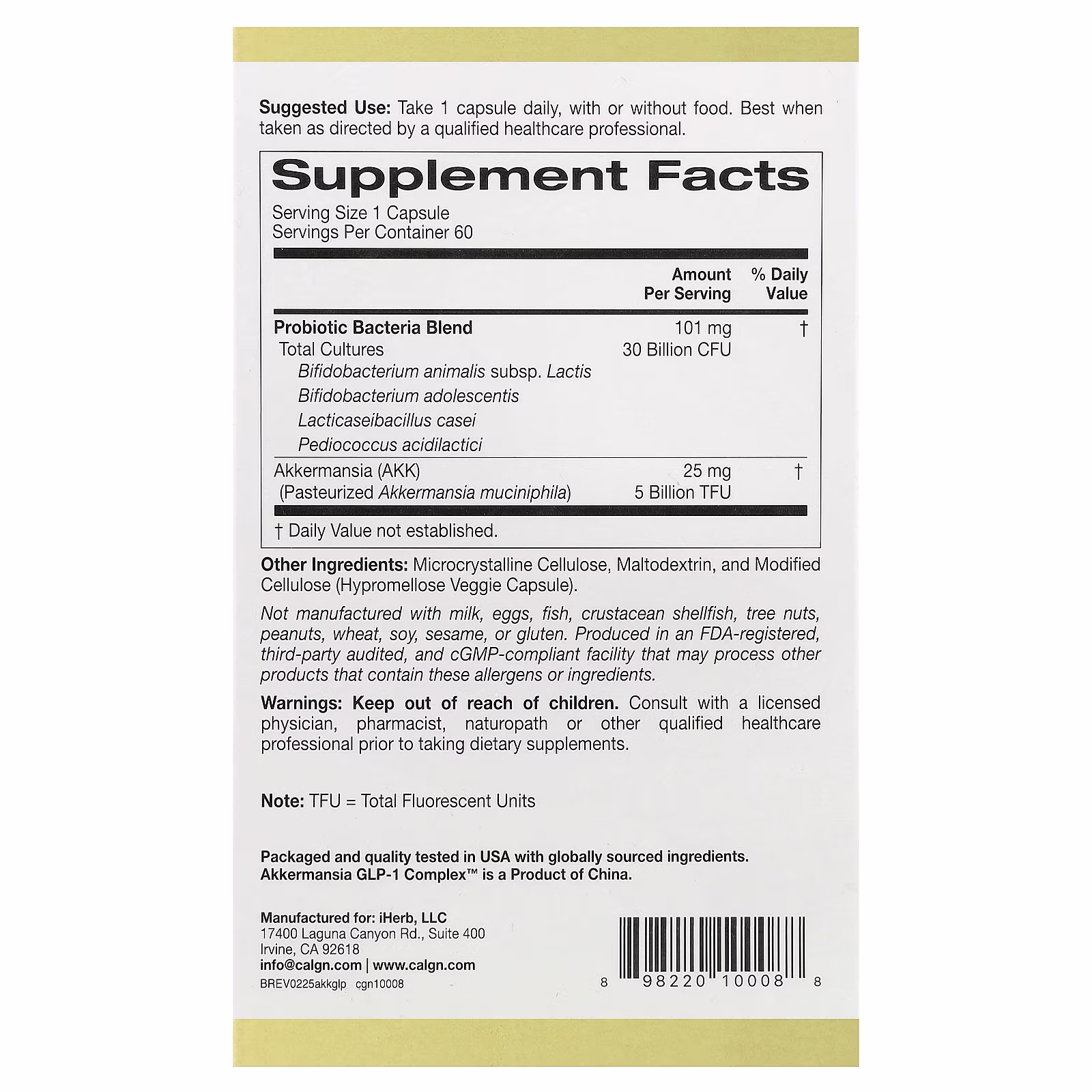 Akkermansia GLP-1 Complex, Suplemento GLP-1 con Akkermansia y probióticos, 60 cápsulas vegetales, California Gold Nutrition