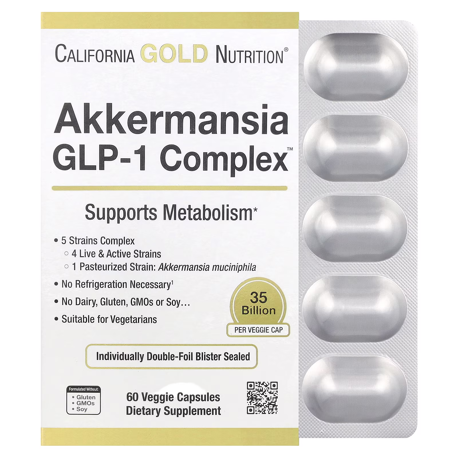 Akkermansia GLP-1 Complex, Suplemento GLP-1 con Akkermansia y probióticos, 60 cápsulas vegetales, California Gold Nutrition