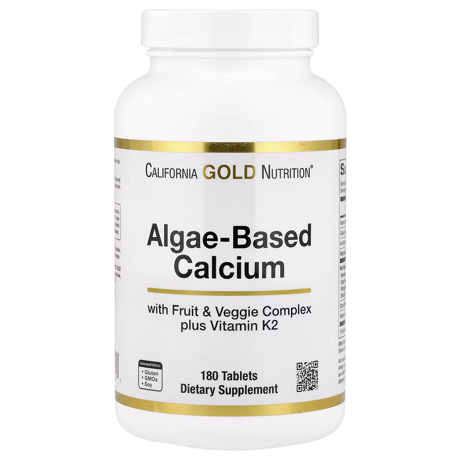 Calcio proveniente de algas con calcio, vitamina D3 y magnesio, fresa, frambuesa y arándano azul orgánicos, 180 tabletas, California Gold Nutrition