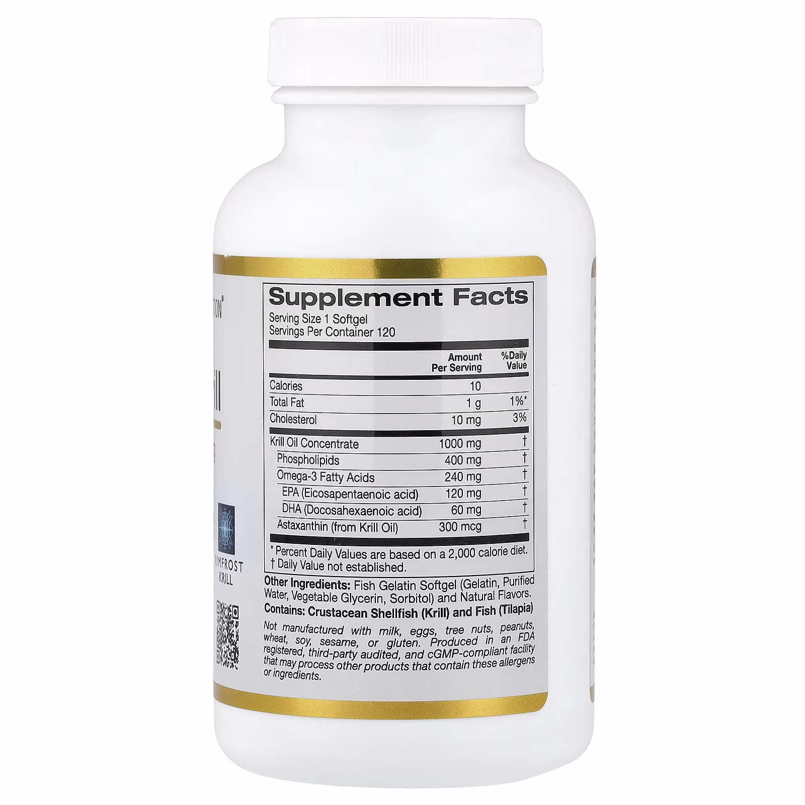 Antarctic Krill Oil, Complejo de fosfolípidos de omega-3 con astaxantina, Sabor natural a fresa y limón, 500 mg, 120 cápsulas blandas de gelatina de pescado, California Gold Nutrition