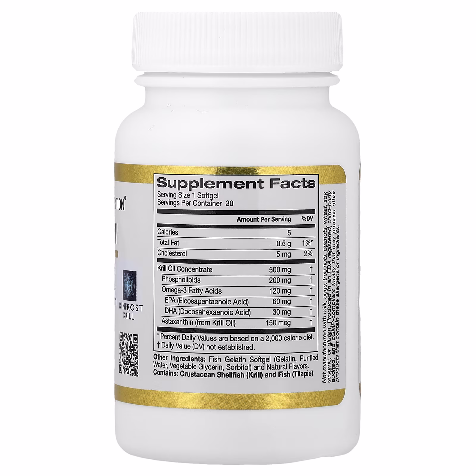 Antarctic Krill Oil, Complejo de fosfolípidos de omega-3 con EPA, DHA y astaxantina, Sabor natural a fresa y limón, 500 mg, 30 cápsulas blandas de gelatina de pescado, California Gold Nutrition
