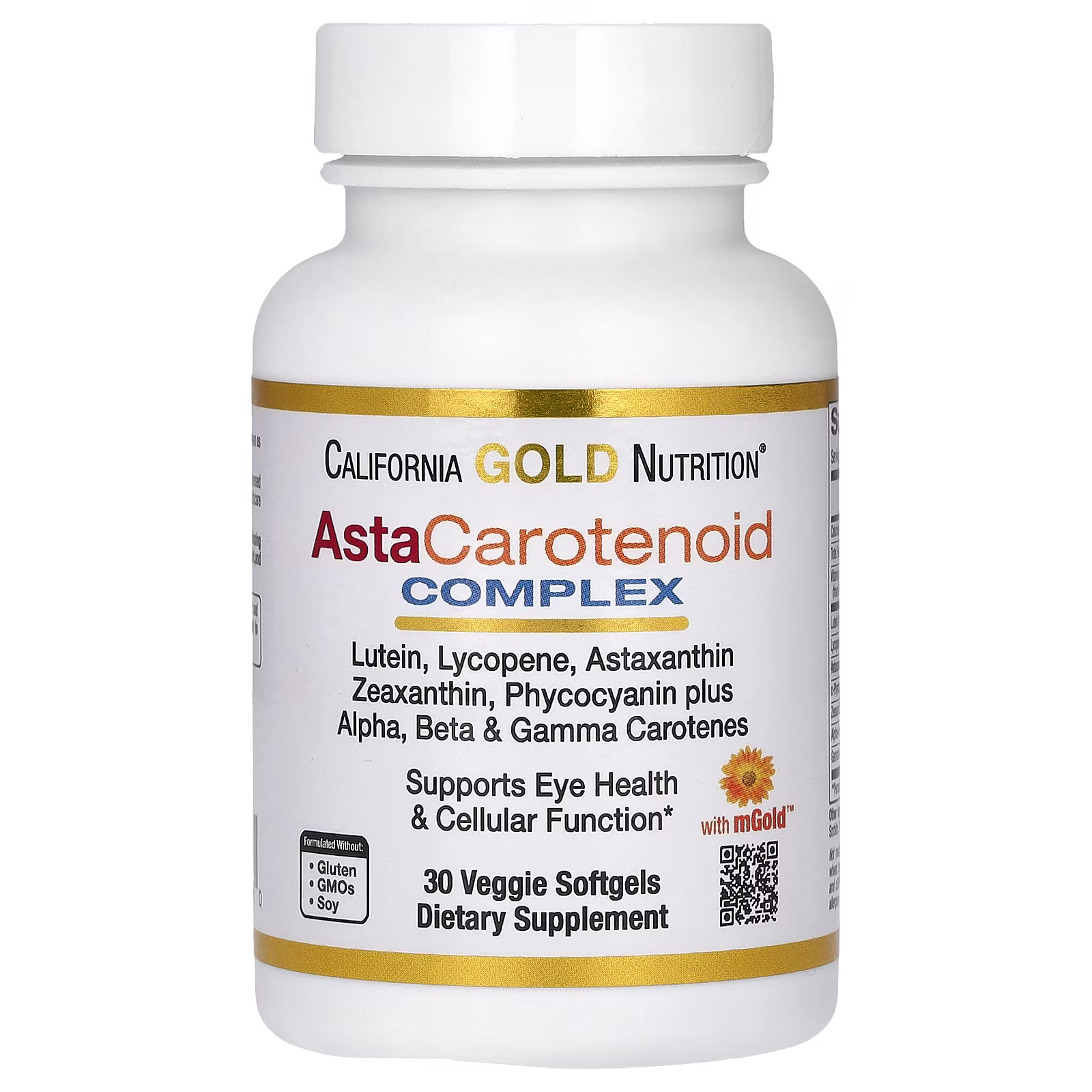 Complejo de astaxantina y carotenoides con luteína, licopeno, astaxantina y vitamina A, 30 cápsulas blandas vegetales, California Gold Nutrition