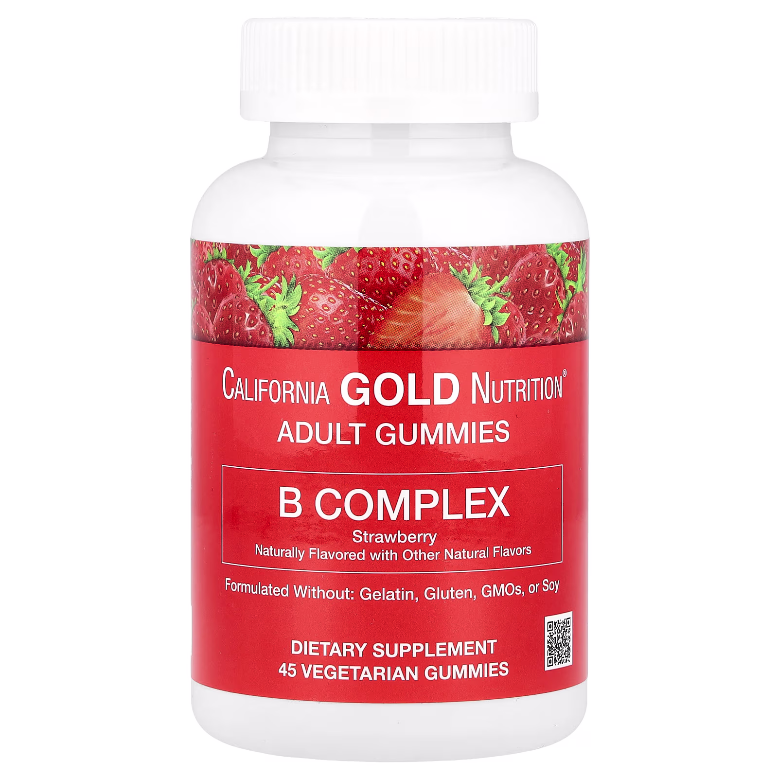 B Complex Gummies with Vitamins B6 and B12, folato y biotina, Fresa, 45 gomitas vegetales, California Gold Nutrition