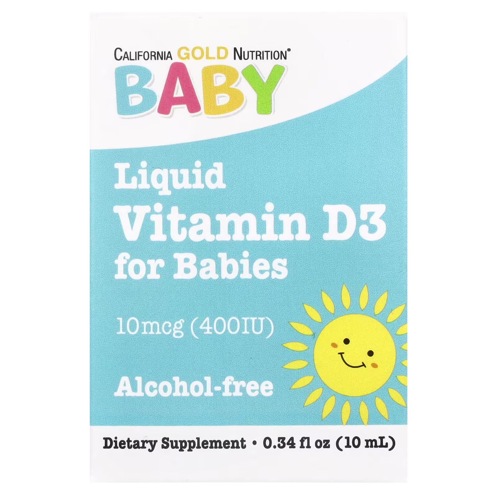 Baby Vitamin D3 Drops, 10 mcg (400 UI), 10 ml (0,34 oz. líq.), California Gold Nutrition