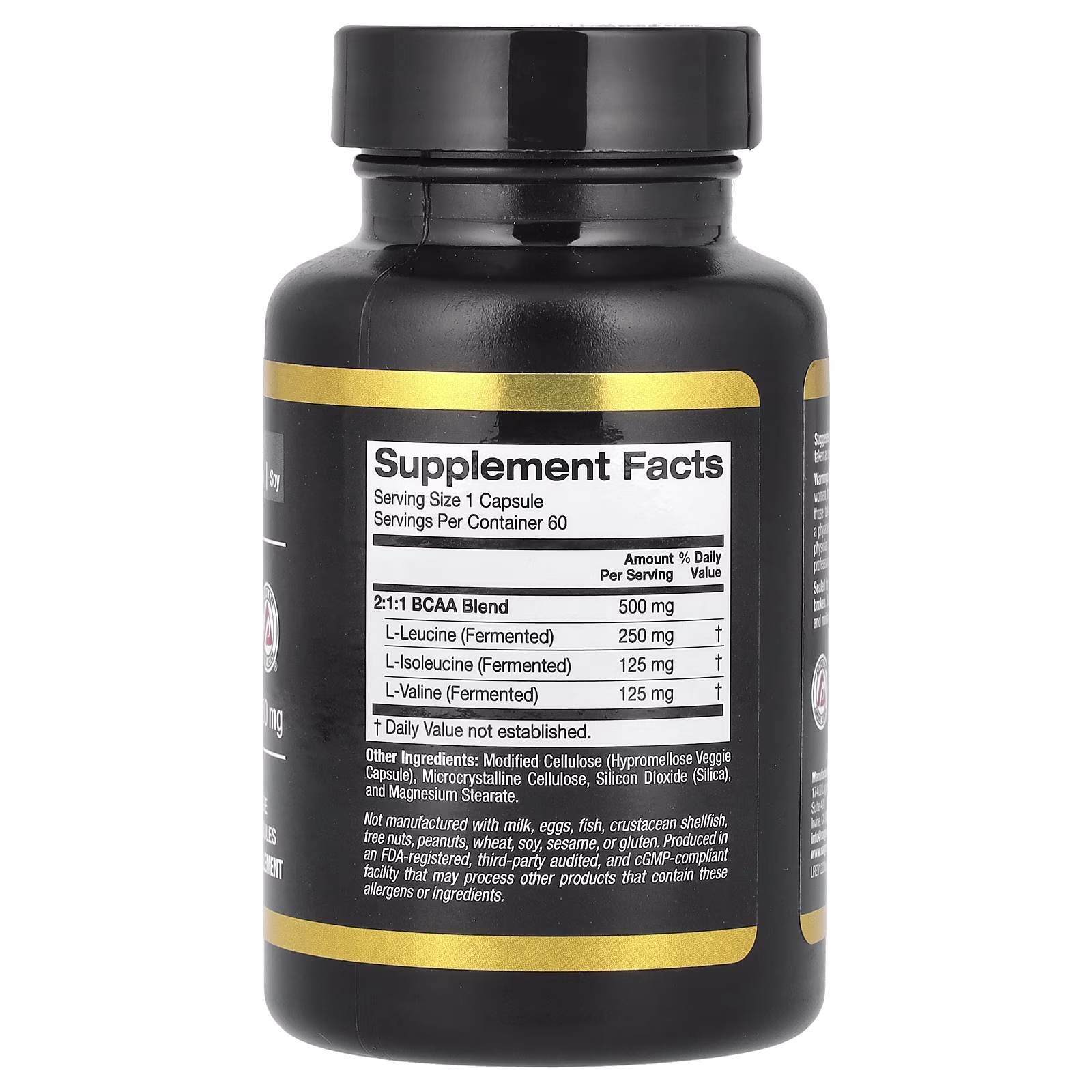 BCAA, Aminoácidos de cadena ramificada AjiPure® 2:1:1 con L-leucina, L-isoleucina y L-valina, 500 mg, 60 cápsulas vegetales, California Gold Nutrition