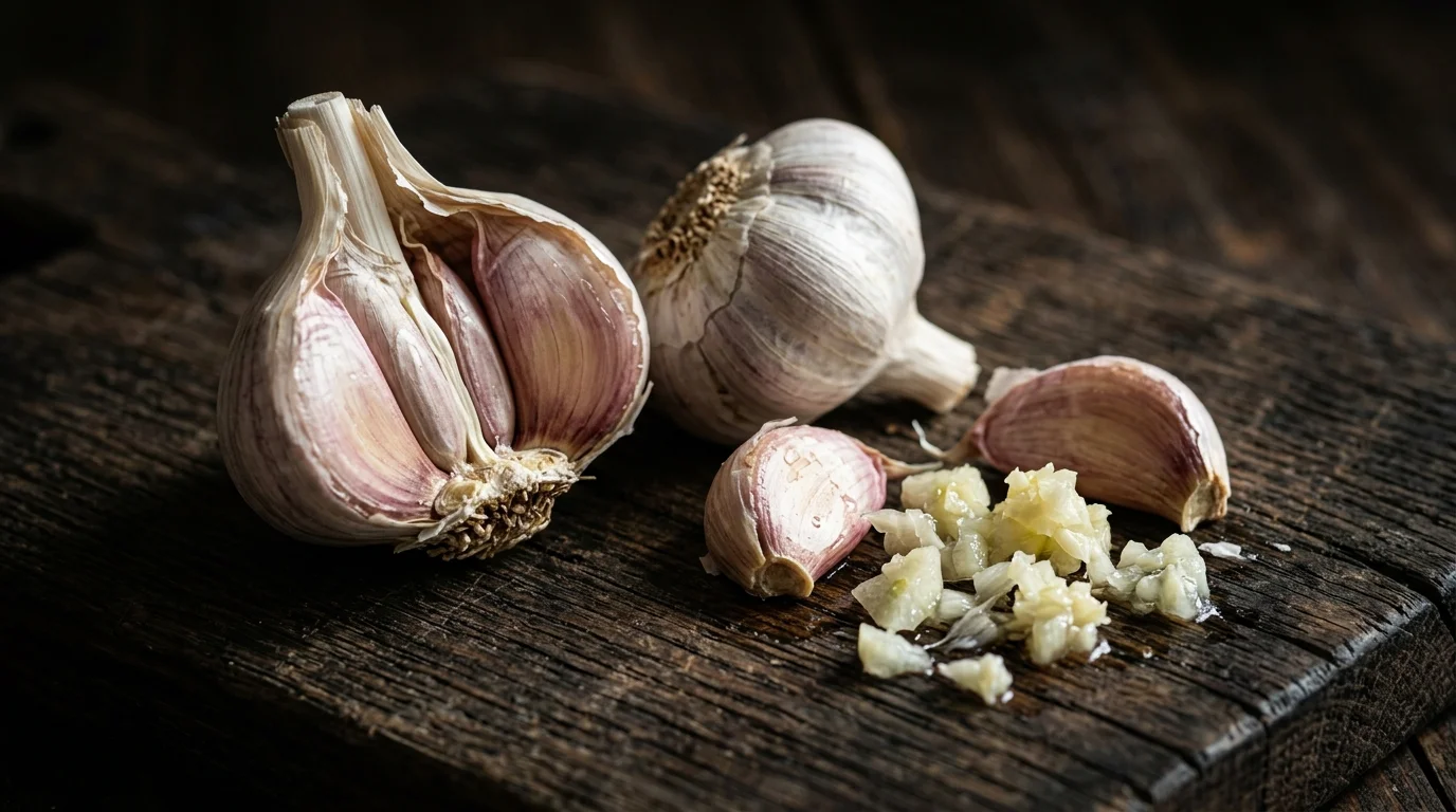 Dientes de ajo enteros junto a ajo machacado y picado