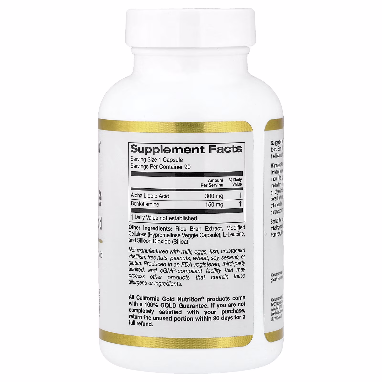 Benfotiamina y ácido alfa-lipoico, 90 cápsulas vegetales, California Gold Nutrition