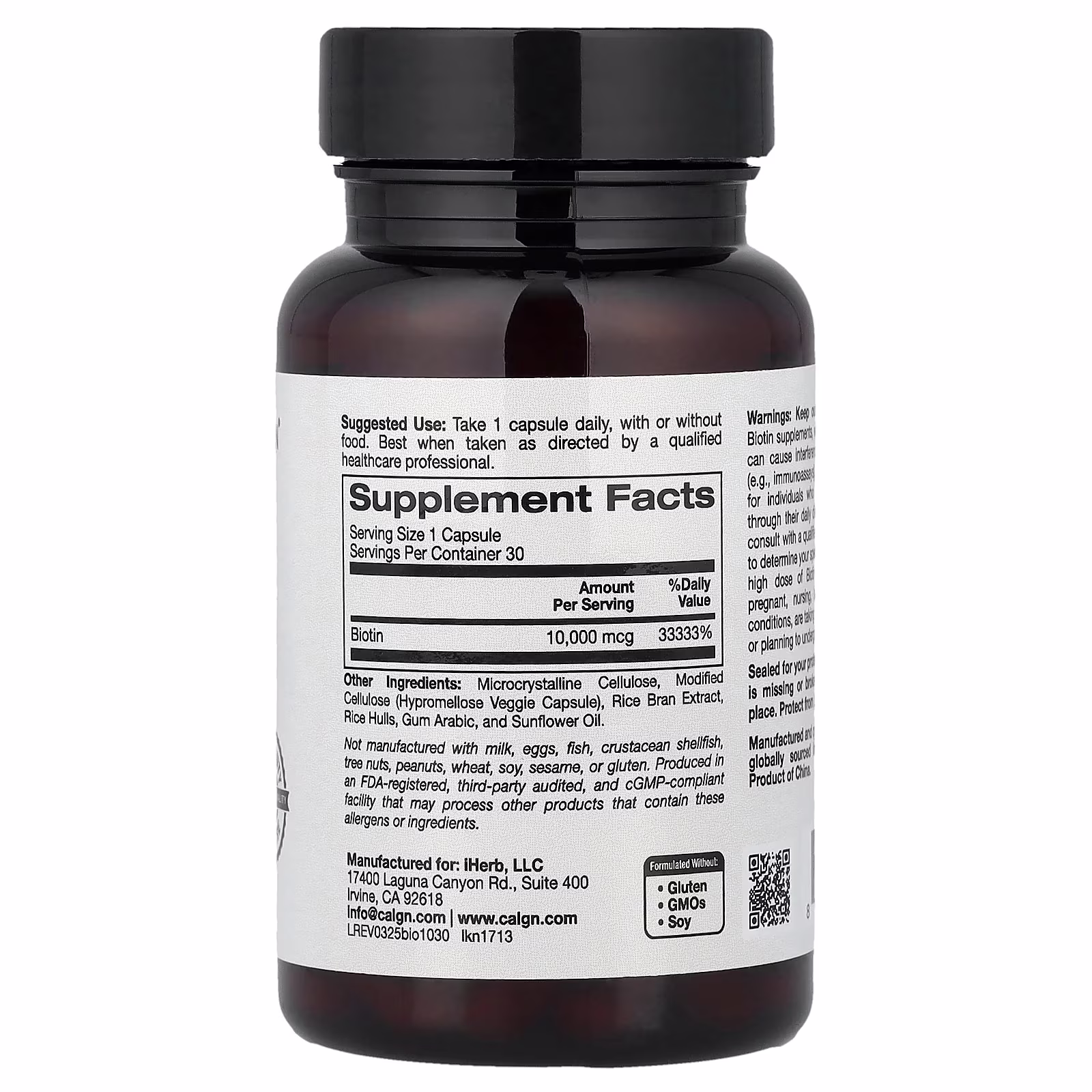 Biotina, 10.000 mcg, 30 cápsulas vegetales, California Gold Nutrition