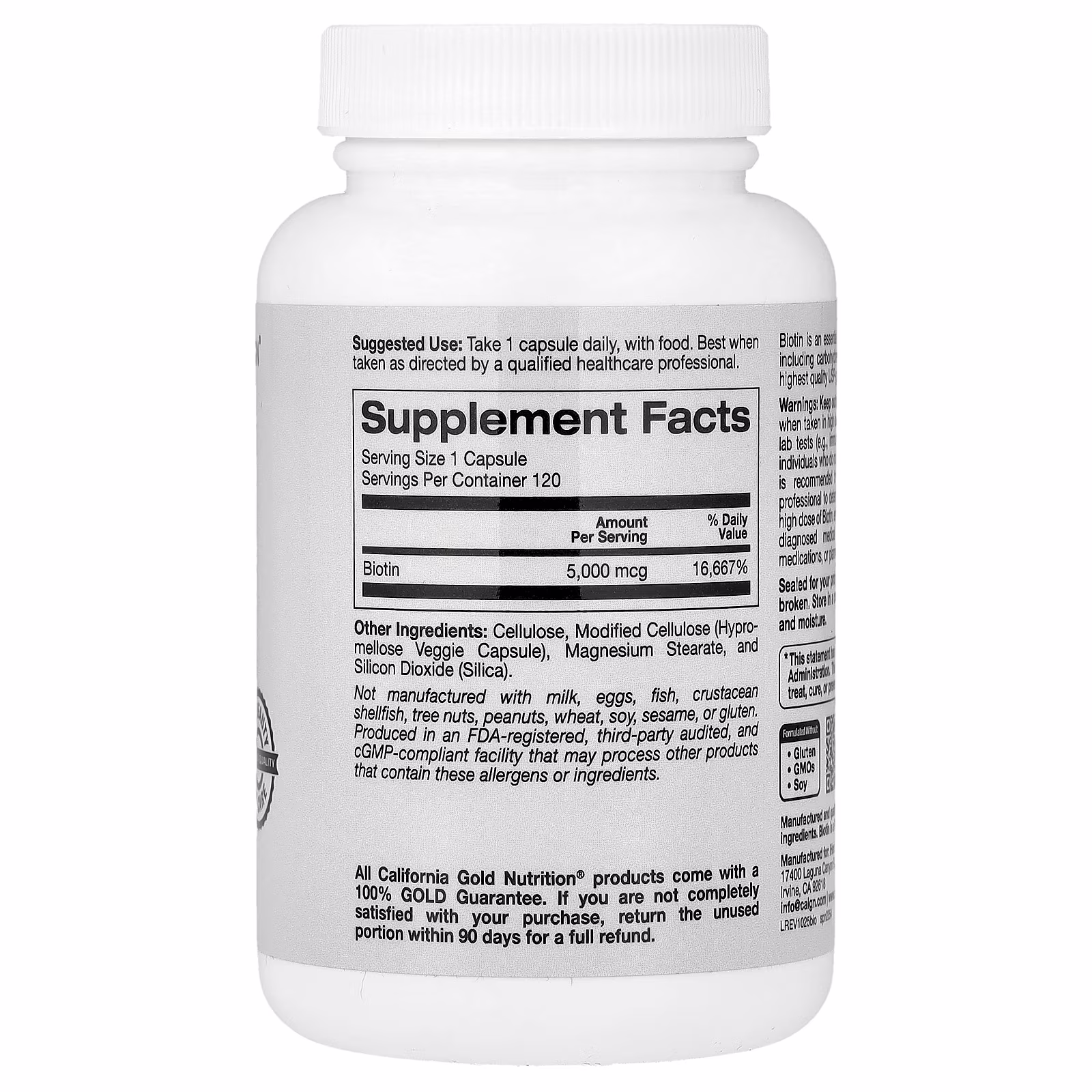 Biotina, 5000 mcg, 120 cápsulas vegetales, California Gold Nutrition