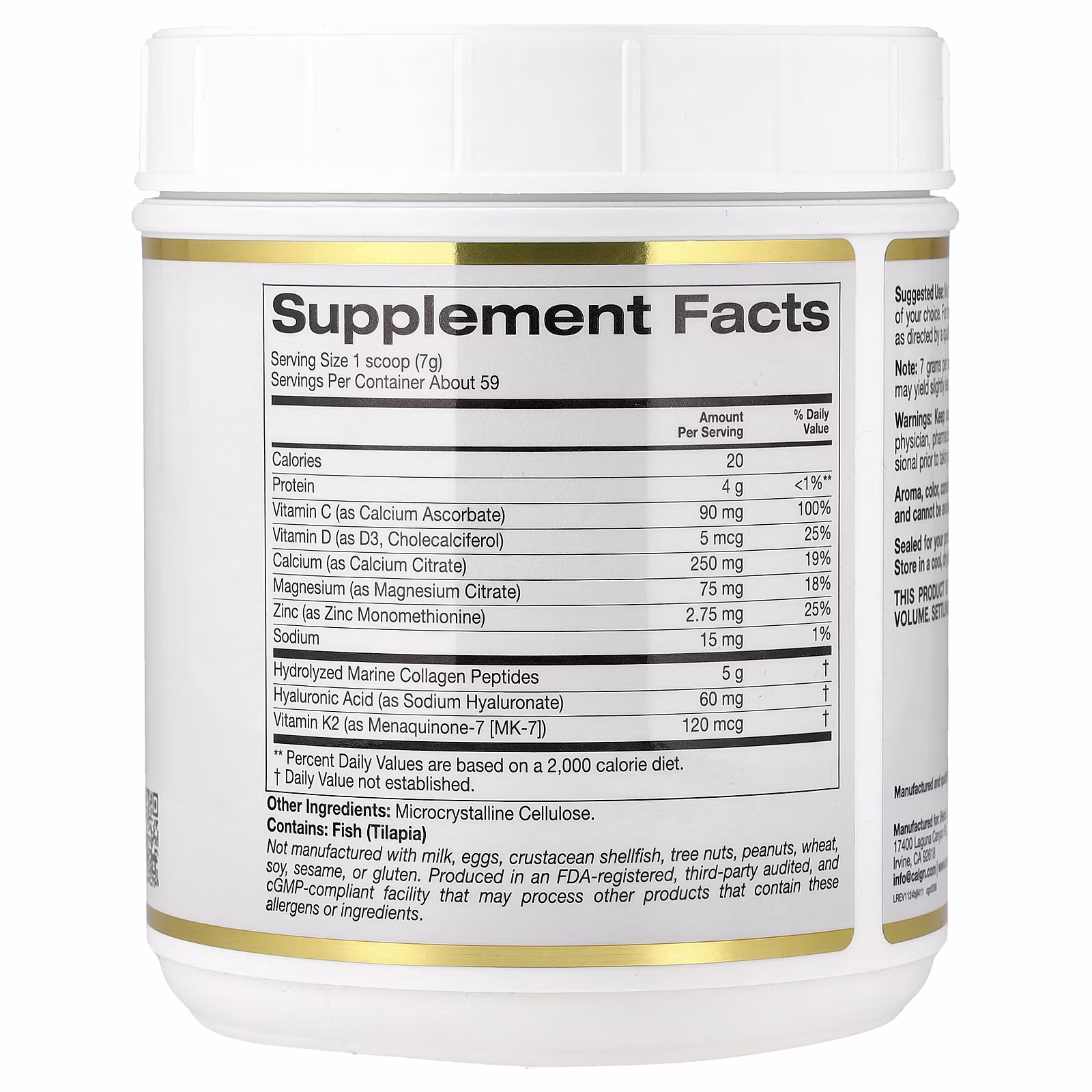 Bone Food, Refuerzo para los huesos y las articulaciones, Con péptidos de colágeno y ácido hialurónico más vitaminas y minerales, Sin sabor, 411 g (14,5 oz), California Gold Nutrition