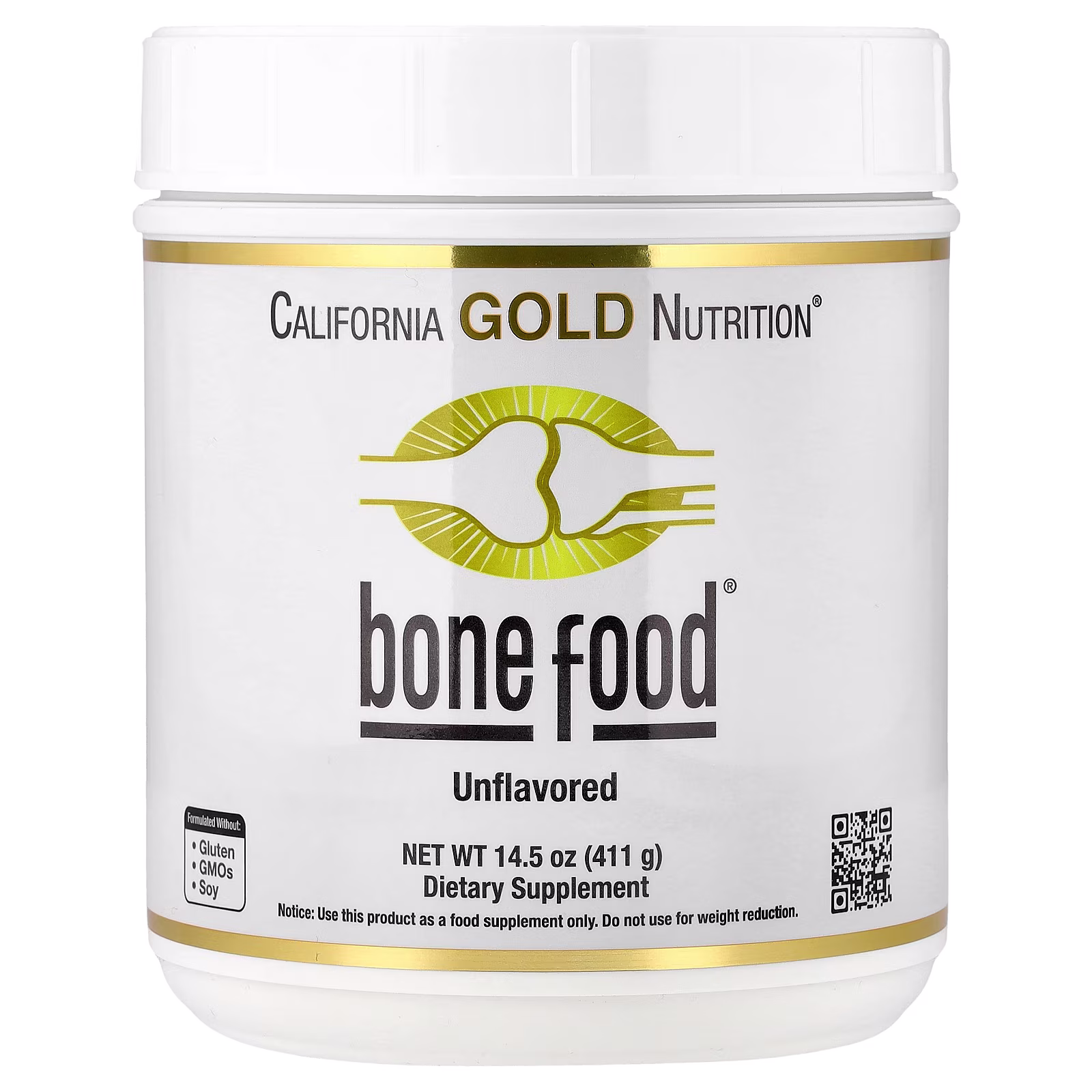 Bone Food, Refuerzo para los huesos y las articulaciones, Con péptidos de colágeno y ácido hialurónico más vitaminas y minerales, Sin sabor, 411 g (14,5 oz), California Gold Nutrition