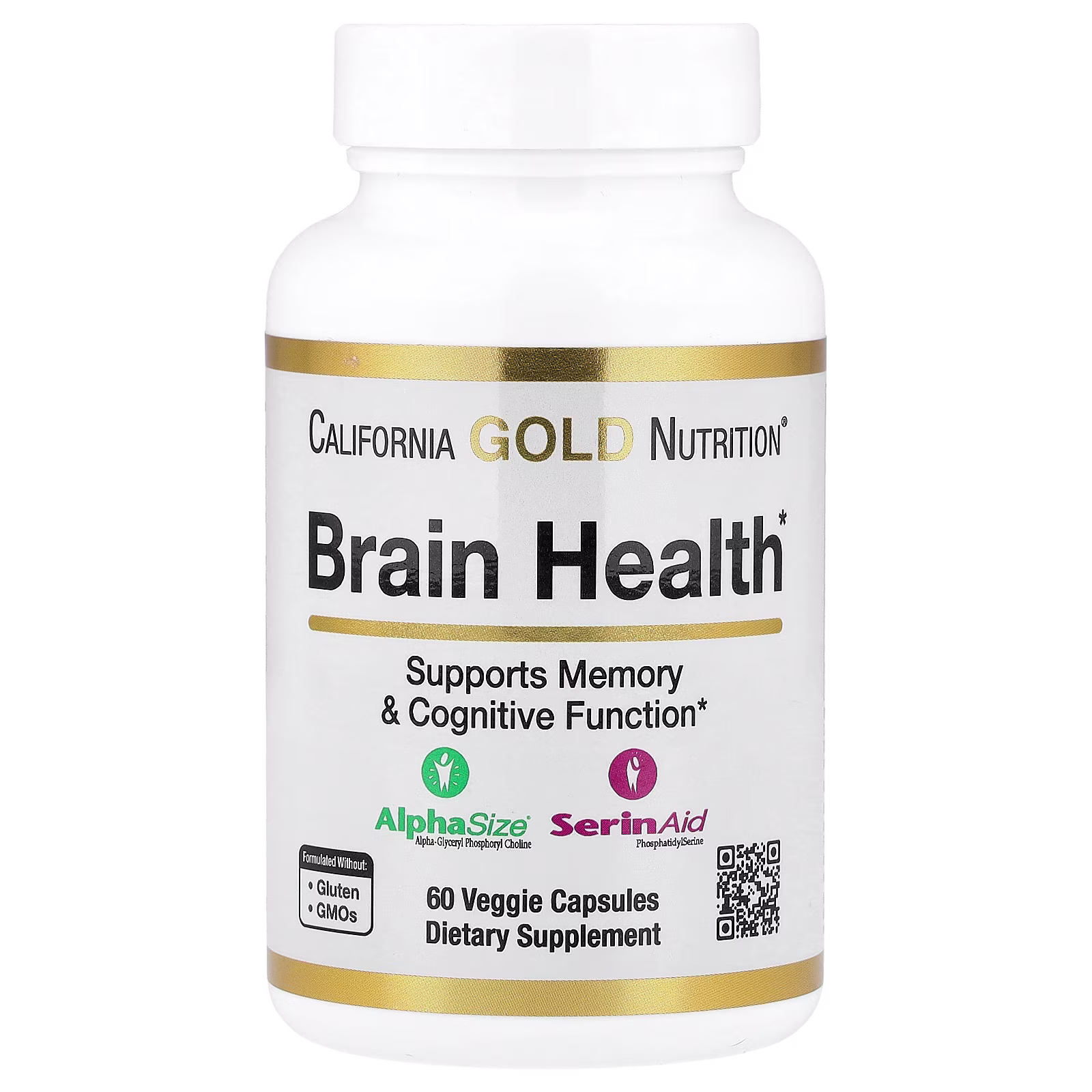 Suplemento para favorecer la salud del cerebro con alfa-glicerilfosforilcolina, calcio, fósforo y fosfatidilserina, 60 cápsulas vegetales, California Gold Nutrition