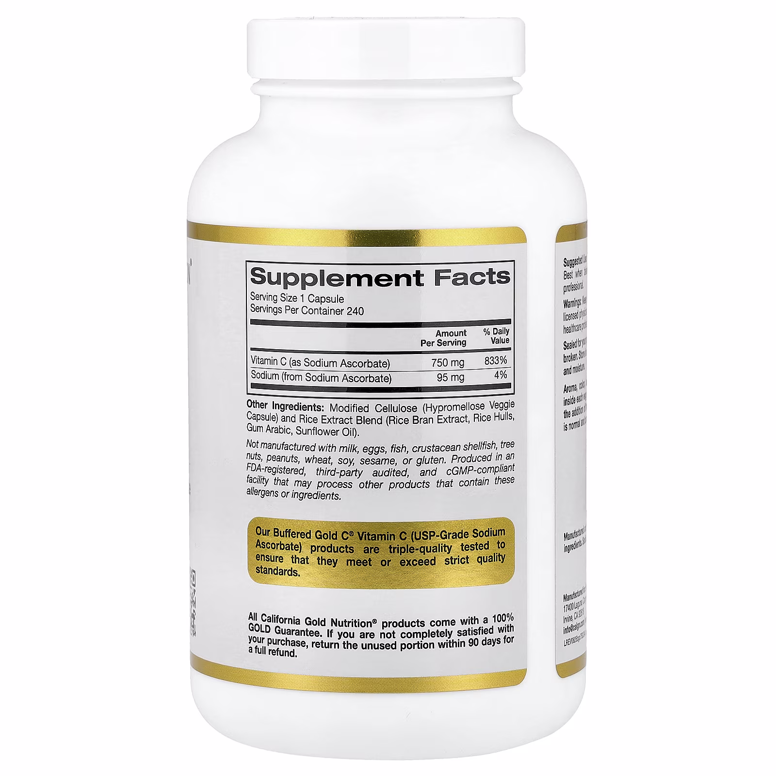 Vitamina C regulada, Ascorbato de sodio (vitamina C) del estándar de oro (GOLD Standard), 240 cápsulas vegetales, Buffered Gold C®, California Gold Nutrition