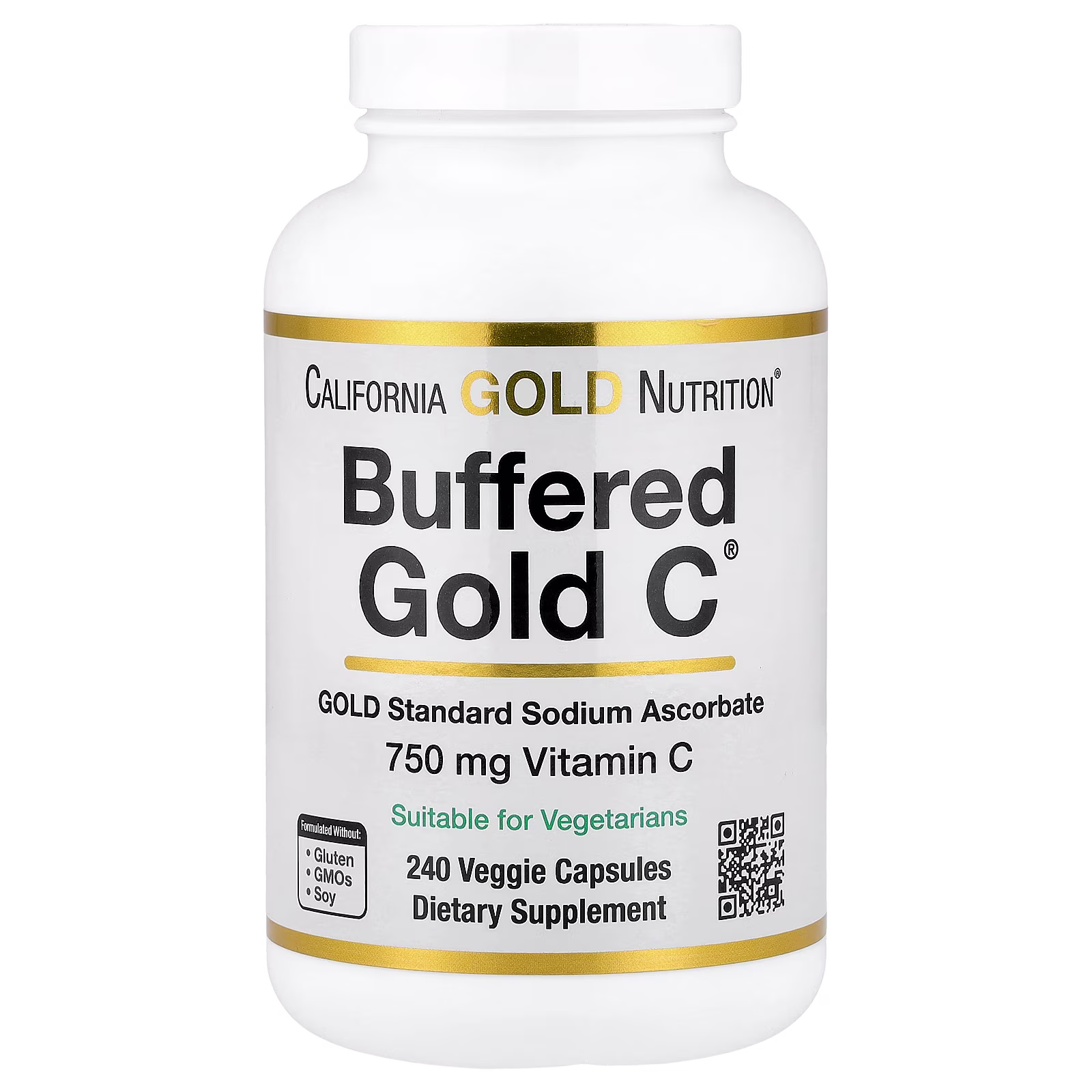 Vitamina C regulada, Ascorbato de sodio (vitamina C) del estándar de oro (GOLD Standard), 240 cápsulas vegetales, Buffered Gold C®, California Gold Nutrition