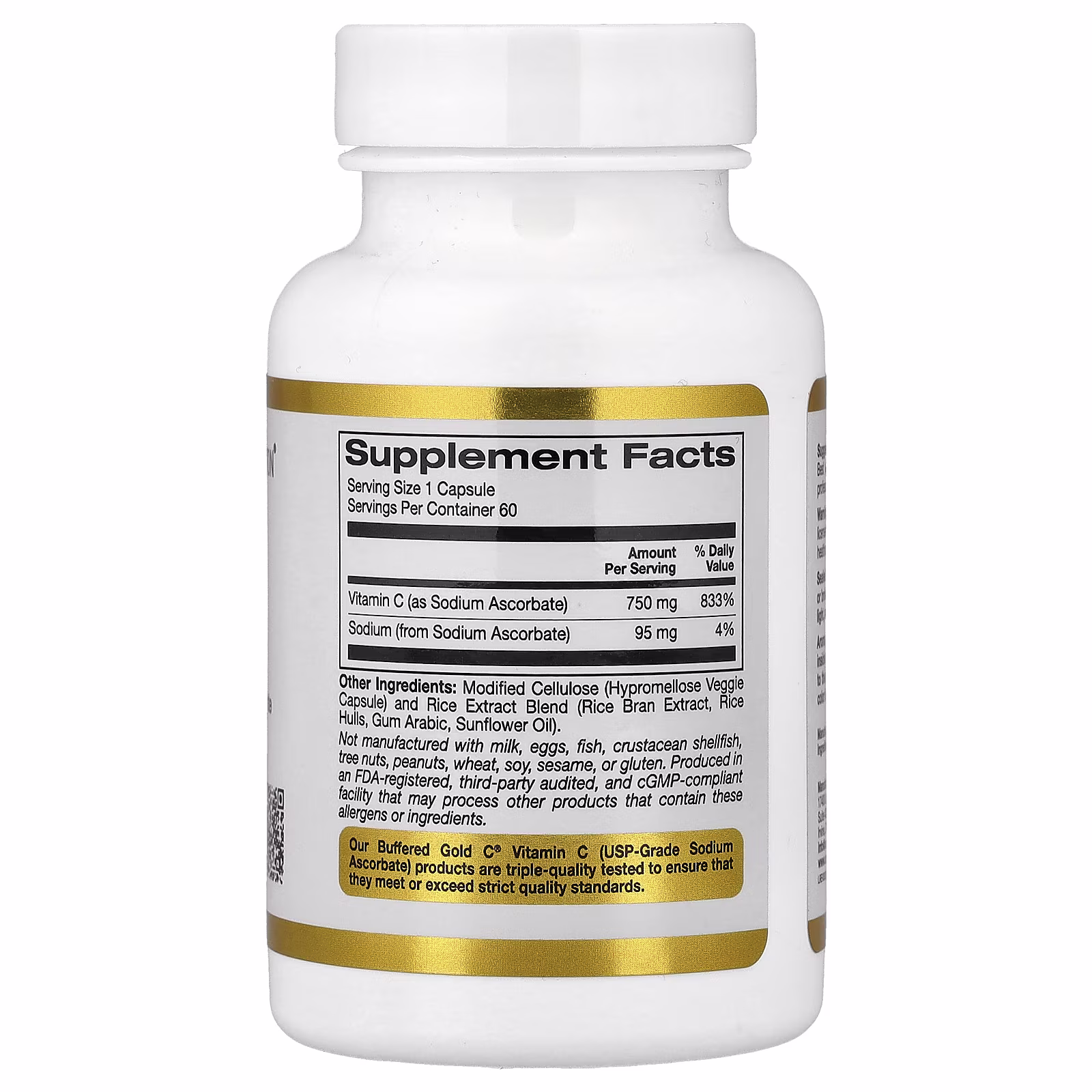 Buffered Gold C®, Ascorbato de sodio (vitamina C) estándar de GOLD, 60 cápsulas vegetales, California Gold Nutrition