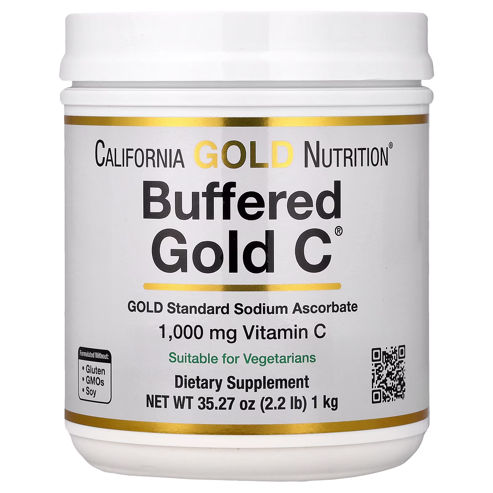Buffered Gold C®, Vitamina C tamponada y no ácida en polvo, Ascorbato de sodio, 1 kg (2,2 lb), California Gold Nutrition