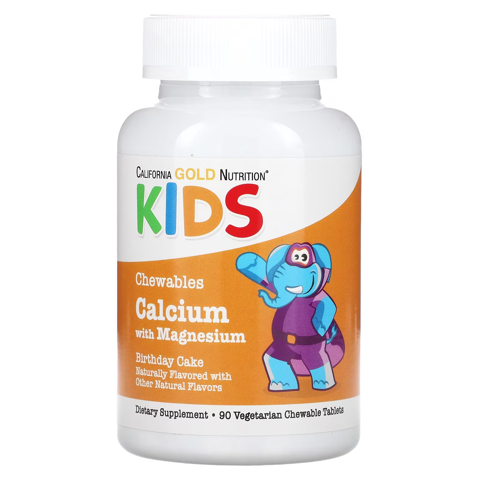 Calcio con magnesio masticable para niños, Pastel de cumpleaños, 90 tabletas vegetales, California Gold Nutrition