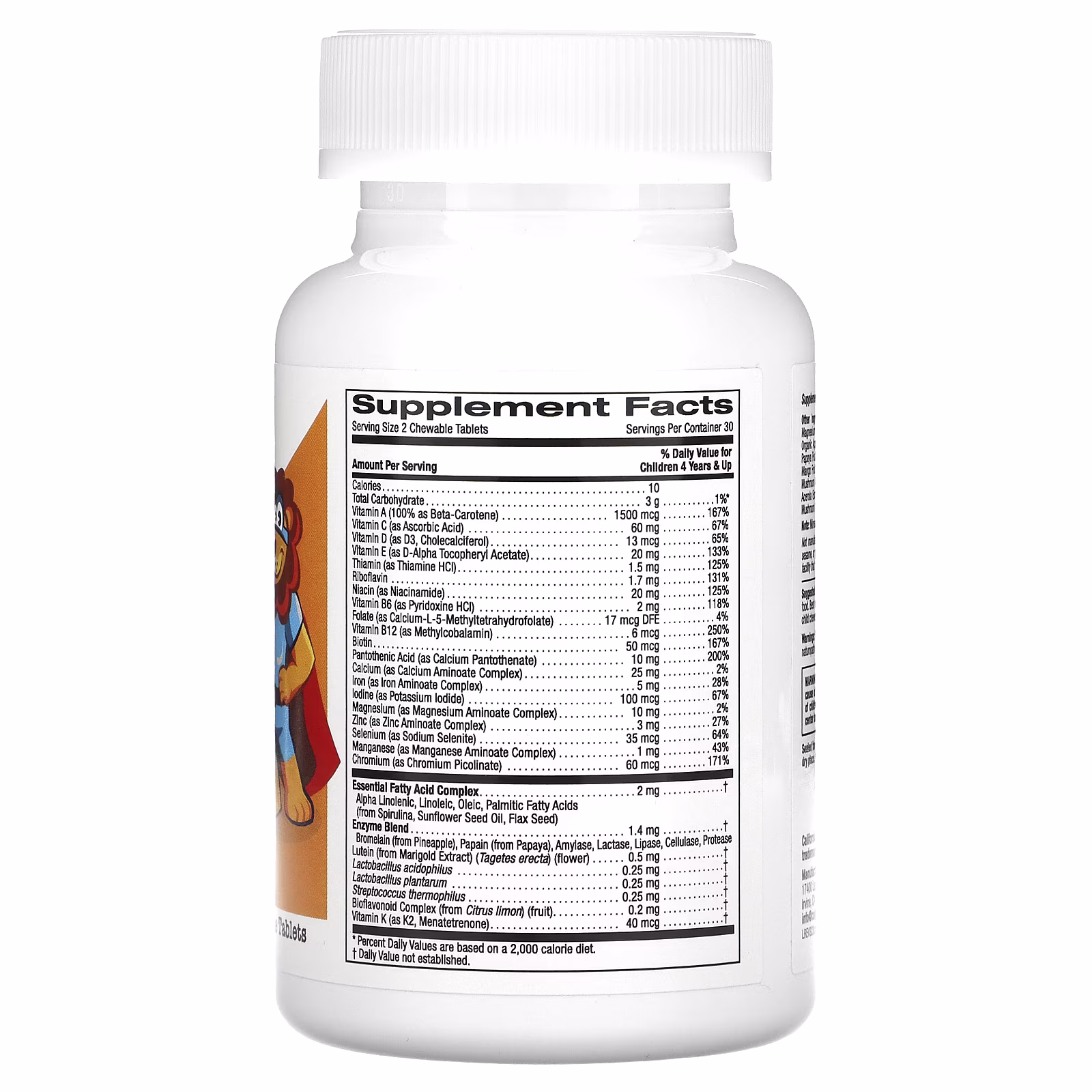 Suplemento multivitamínico con probióticos, enzimas, vitamina A y vitamina C en tabletas masticables para niños, Frutas surtidas, 120 tabletas vegetales, California Gold Nutrition