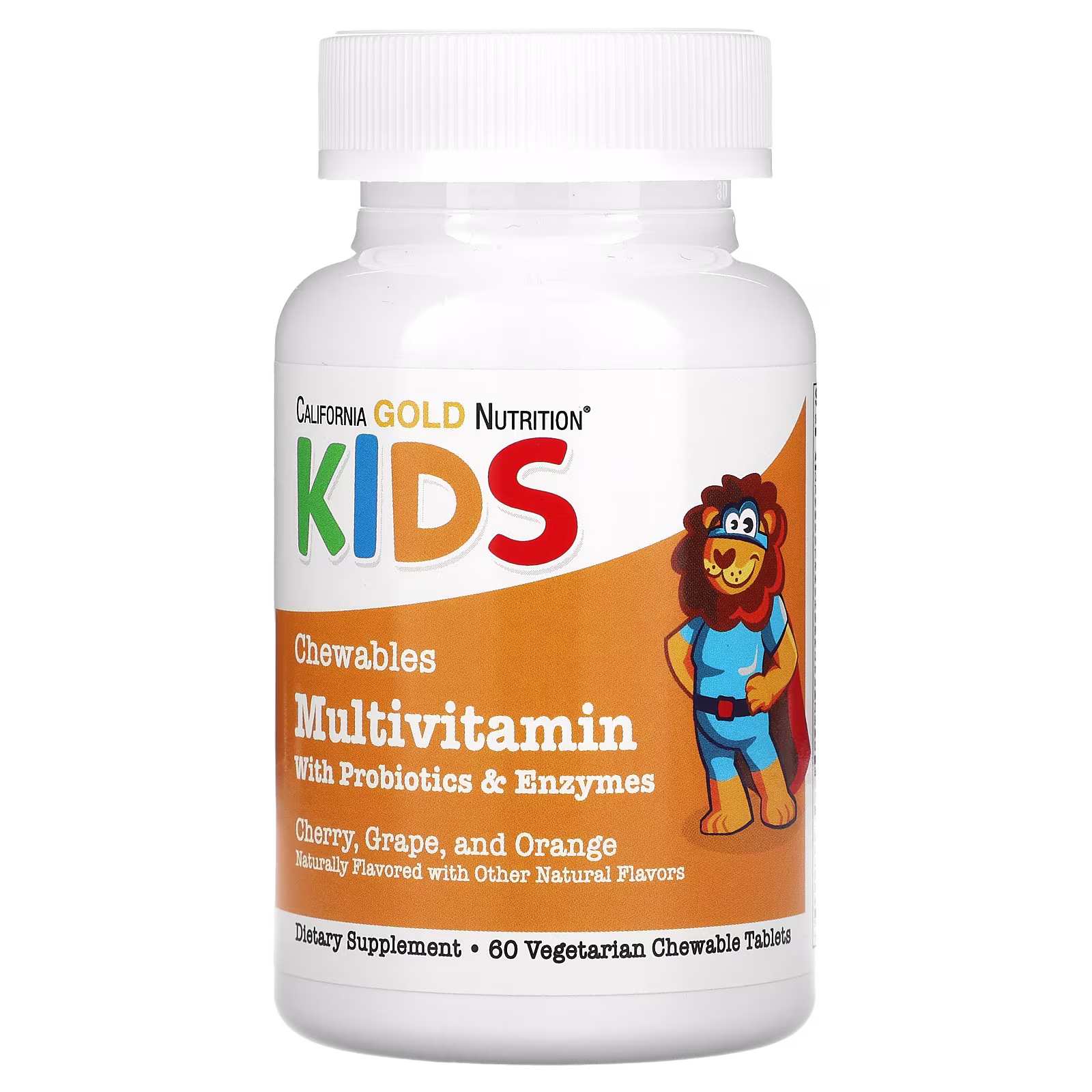 Suplemento multivitamínico con probióticos, enzimas, vitamina A y vitamina C en tabletas masticables para niños, Frutas surtidas, 120 tabletas vegetales, California Gold Nutrition